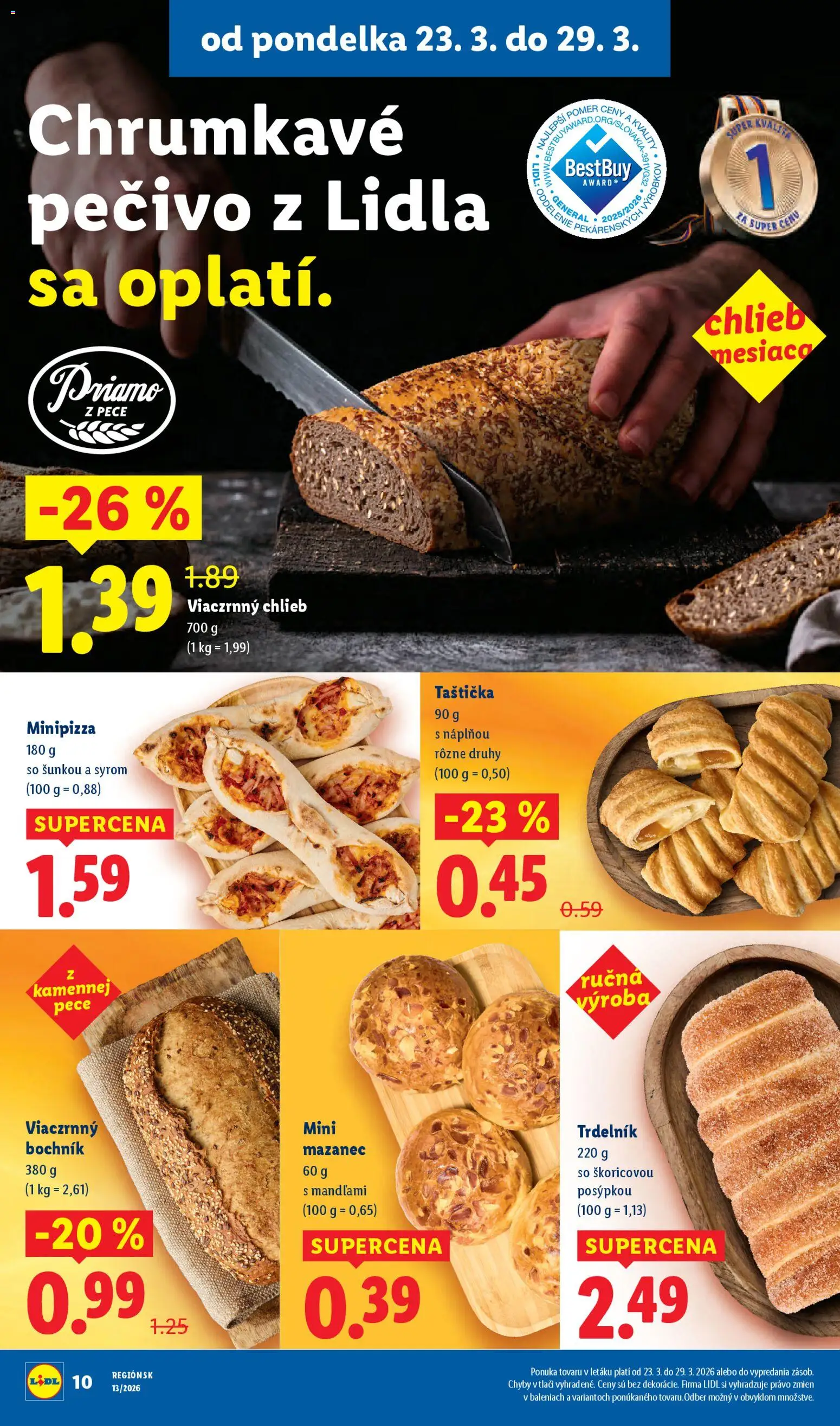 Nové Lidl akcie – leták je platný od 23.03.2026 | Strana: 12 | Produkty: Chlieb, Pizza