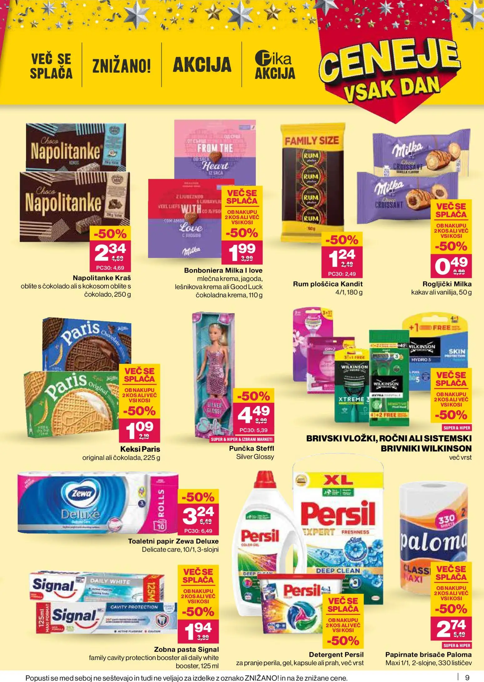 Novi Mercator katalog ponudbe – veljaven od 04.12.2025 | Stran: 9 | Izdelki: Napolitanke, Toaletni papir, Kos, Krema
