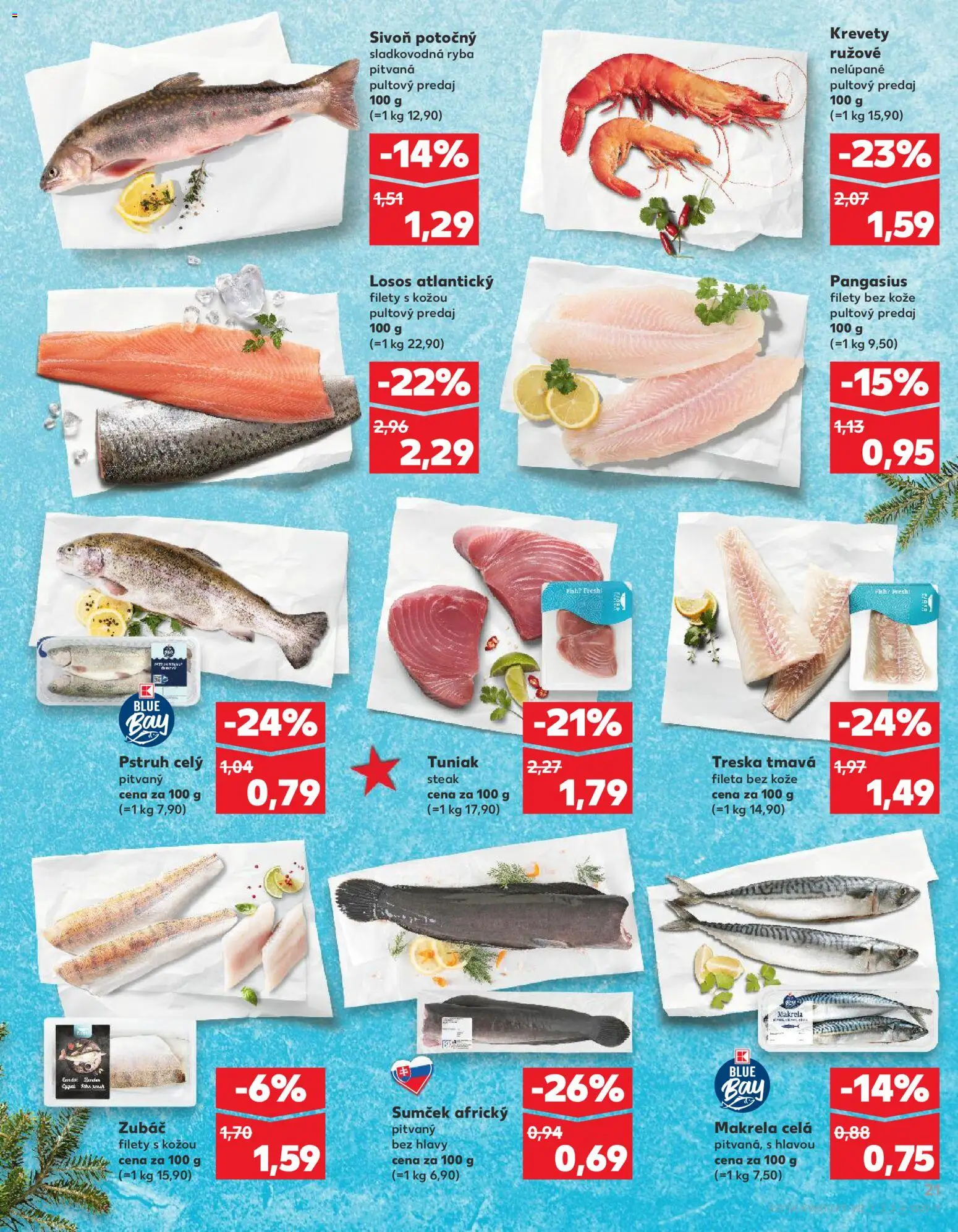 Nové Kaufland akcie – leták je platný od 18.12.2025 | Strana: 21 | Produkty: Tuniak, Ryba, Steak, Treska