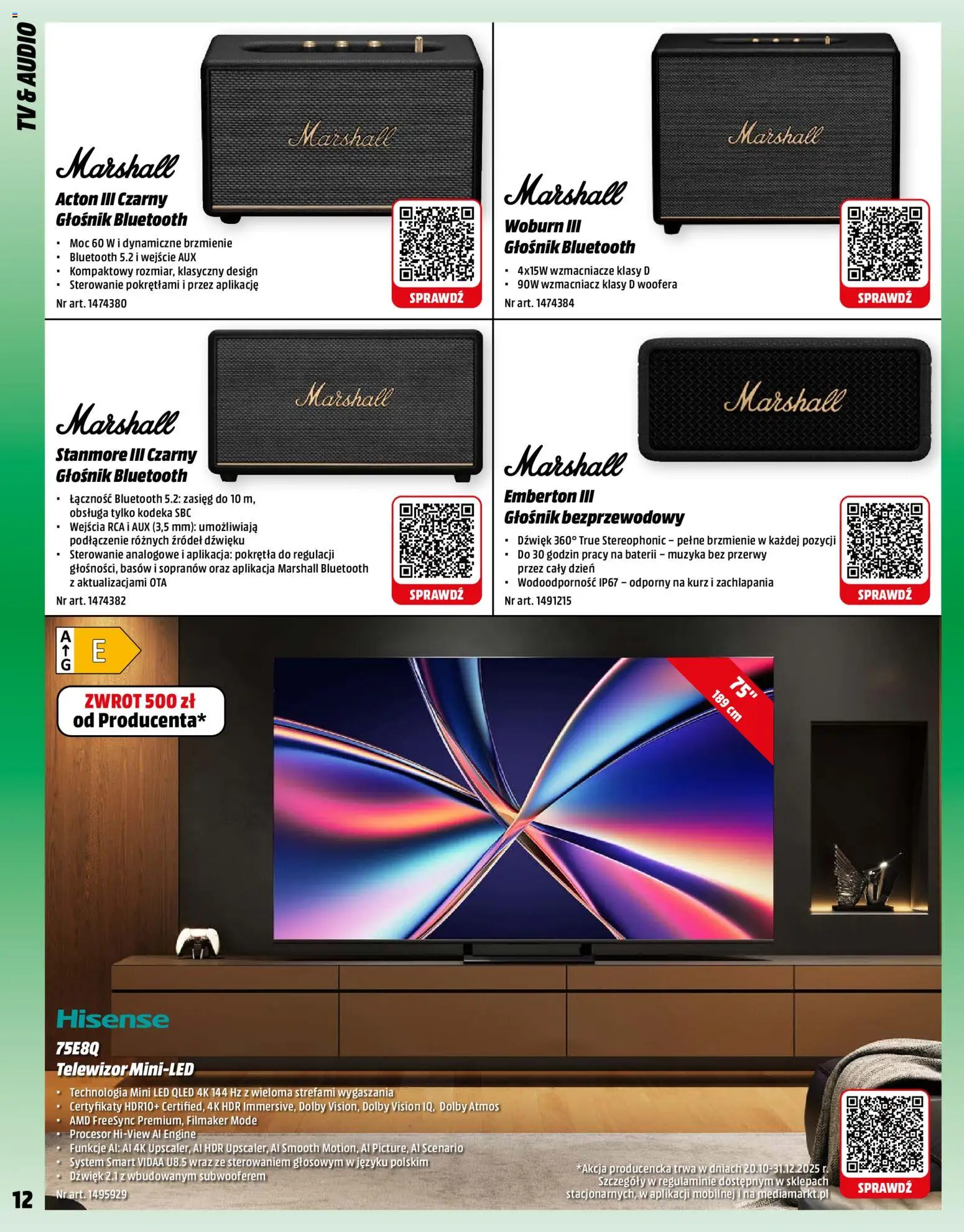 Media Markt promocje od 01.11.2025 | Strona: 12 | Produkty: Głośnik bezprzewodowy, Telewizor, Głośnik, Głośnik bluetooth