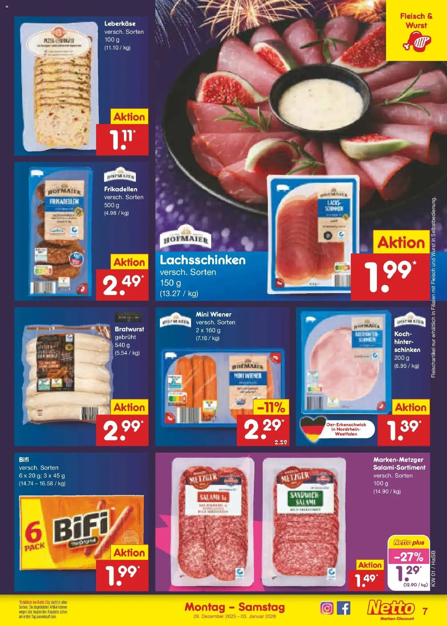 Netto Marken-Discount prospekt Wuppertal	 – gültig ab 28.12.2025 | Seite: 7 | Produkte: Bifi, Bratwurst, Schinken, Fleisch