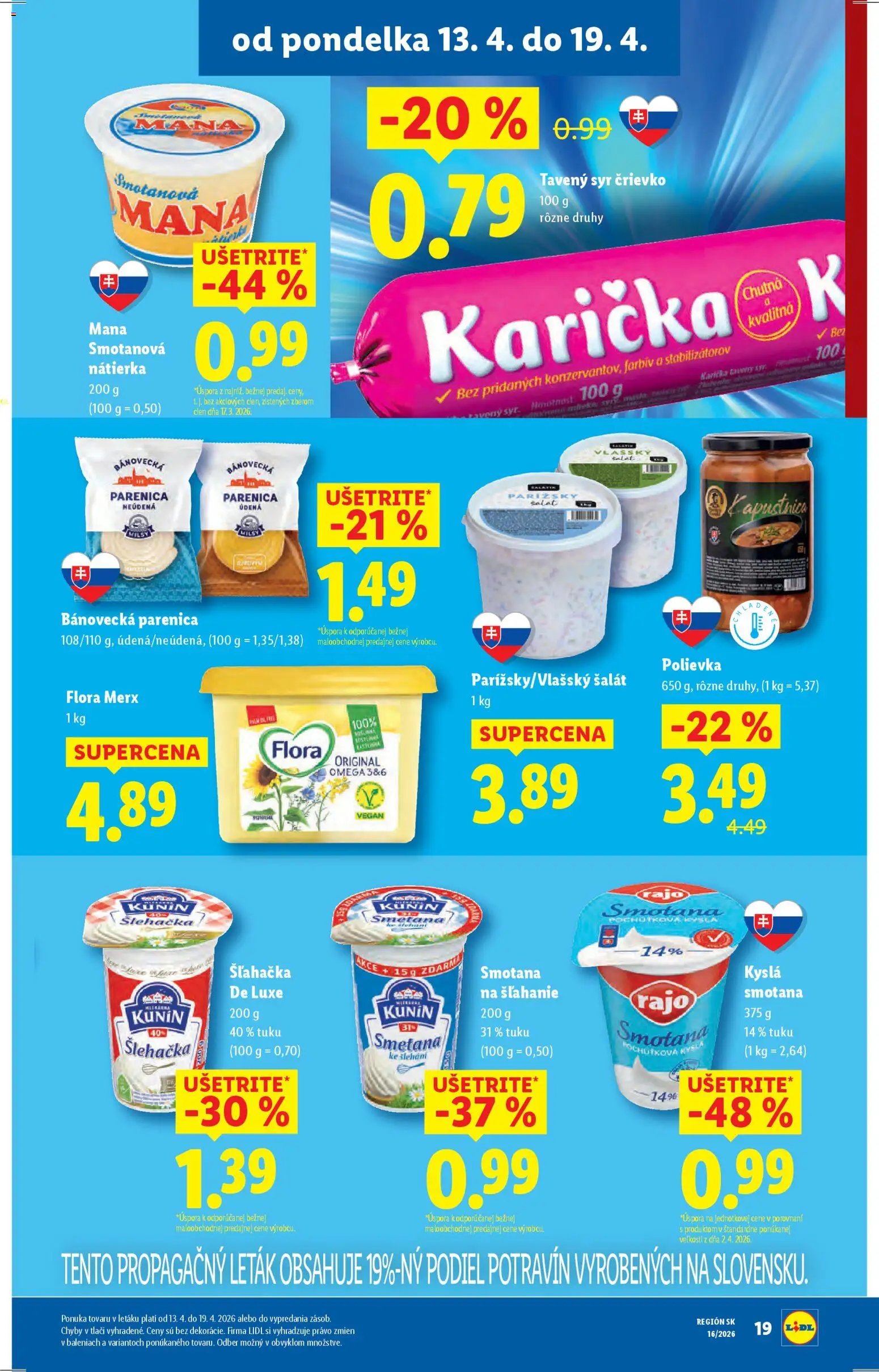 Nové Lidl akcie – leták je platný od 13.04.2026 | Strana: 21 | Produkty: Šalát, Flora, Smotana na šľahanie, Šľahačka