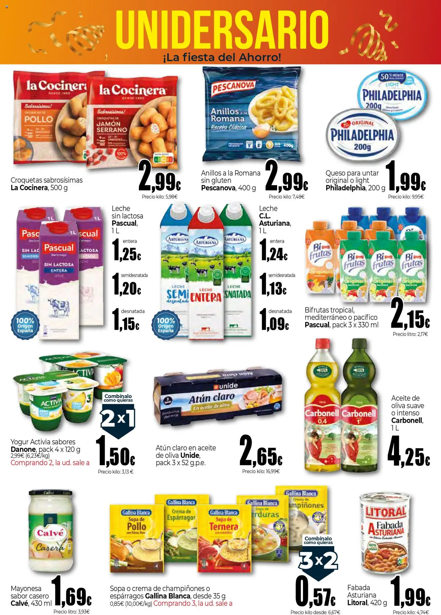 Unide - La fiesta de ahorro Super │ válido desde el 23.10.2025 | Página: 2 | Productos: Leche entera, Queso, Yogur, Jamón