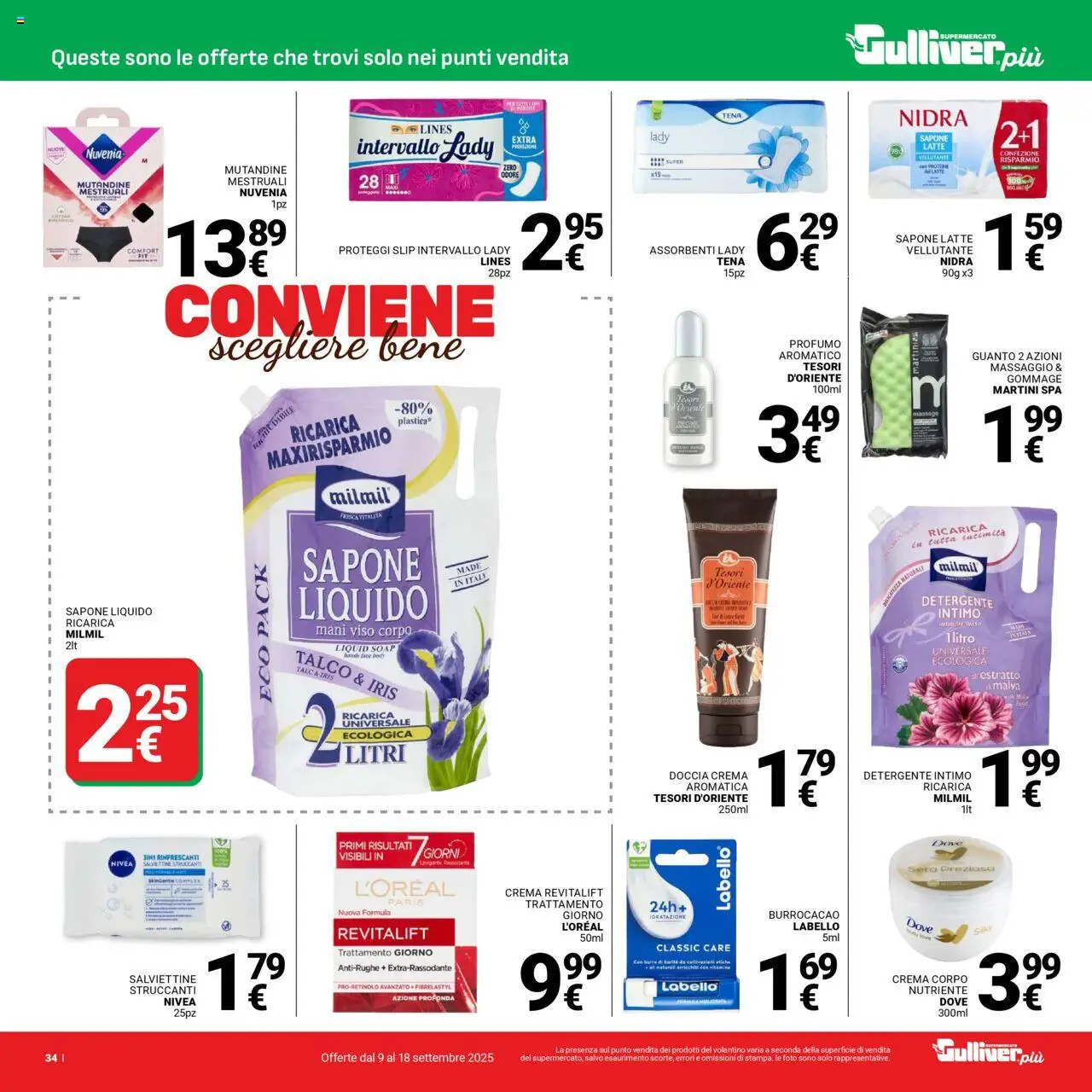 Volantino Gulliver del 09.09.2025 | Pagina: 34 | Prodotti: Crema, Intimo, Doccia, Profumo