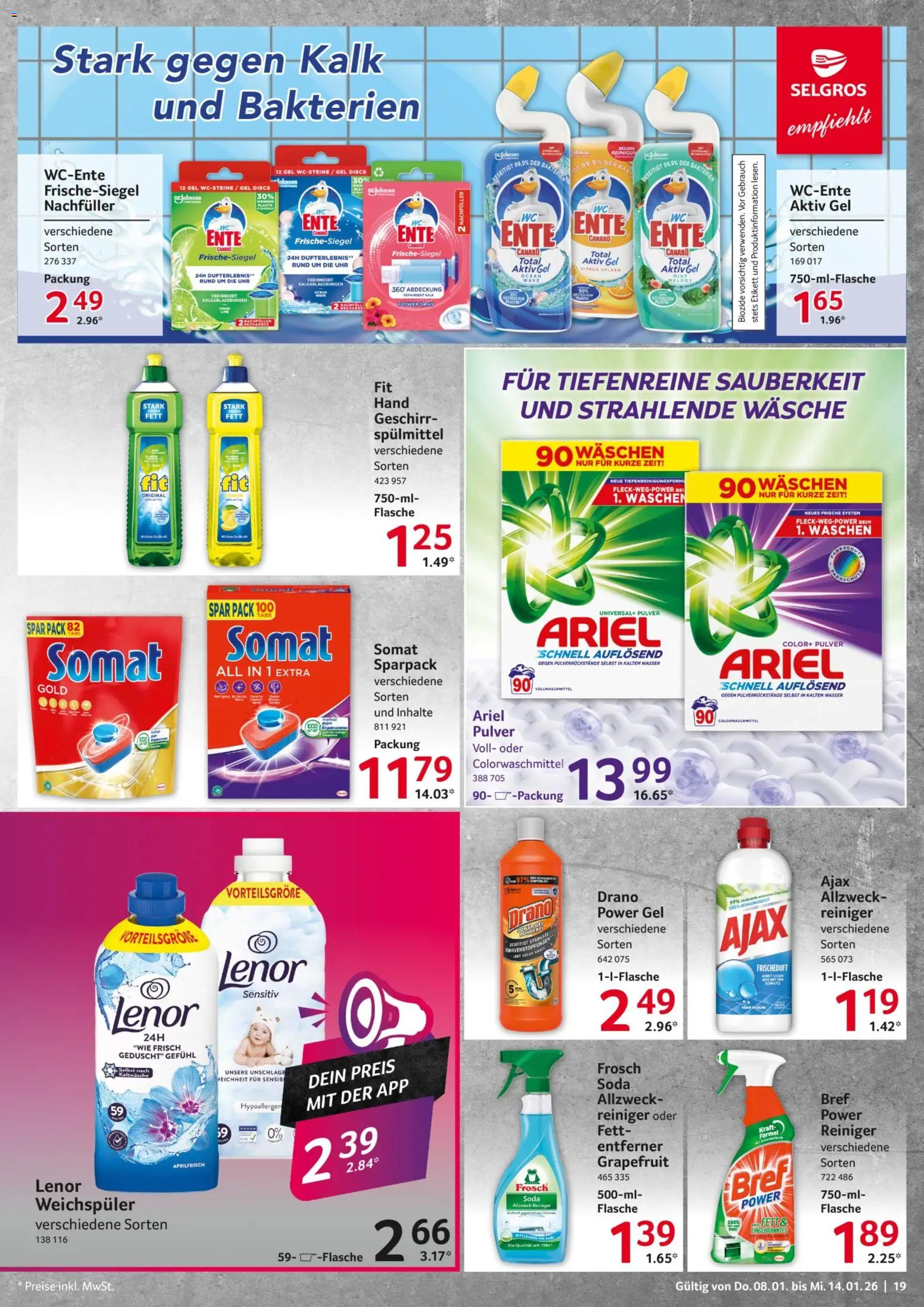 Selgros Prospekt 	 – gültig ab 08.01.2026 | Seite: 19 | Produkte: Lenor, Ariel, Uhr, Ente
