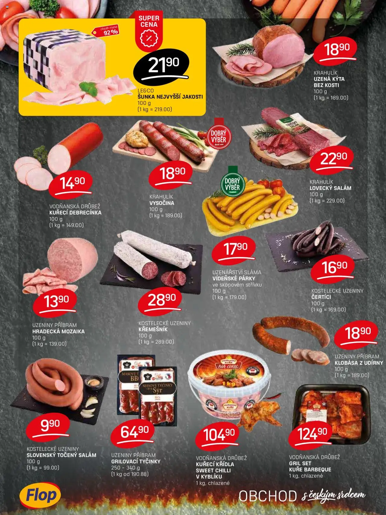 Flop leták od 20.08.2025 | Strana: 2 | Produkty: Vídeňské párky, Uzeniny, Kýta bez kosti, Kuře