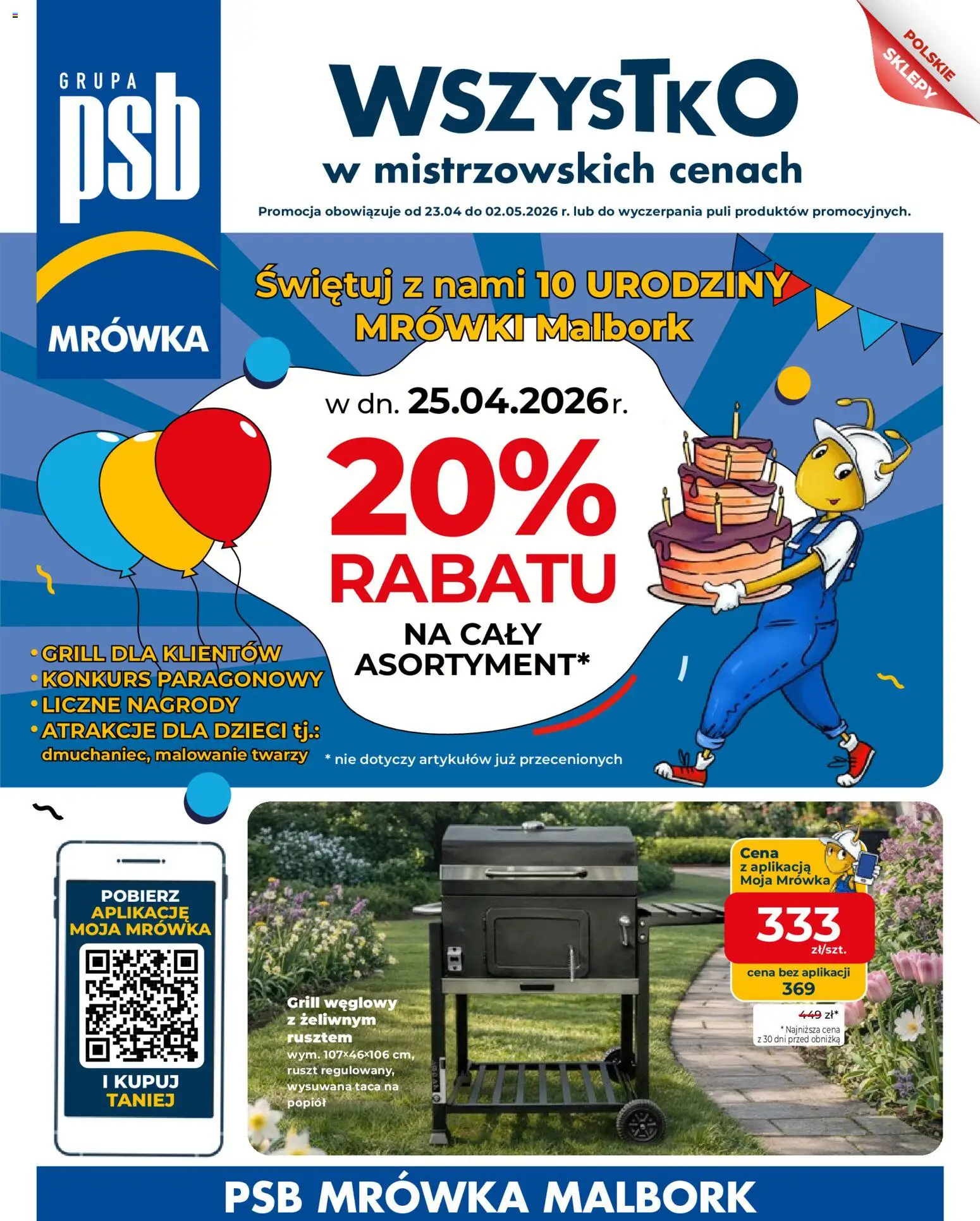 Mrówka gazetka - Malbork od 23.04.2026 | Strona: 1 | Produkty: Grill, Ruszt