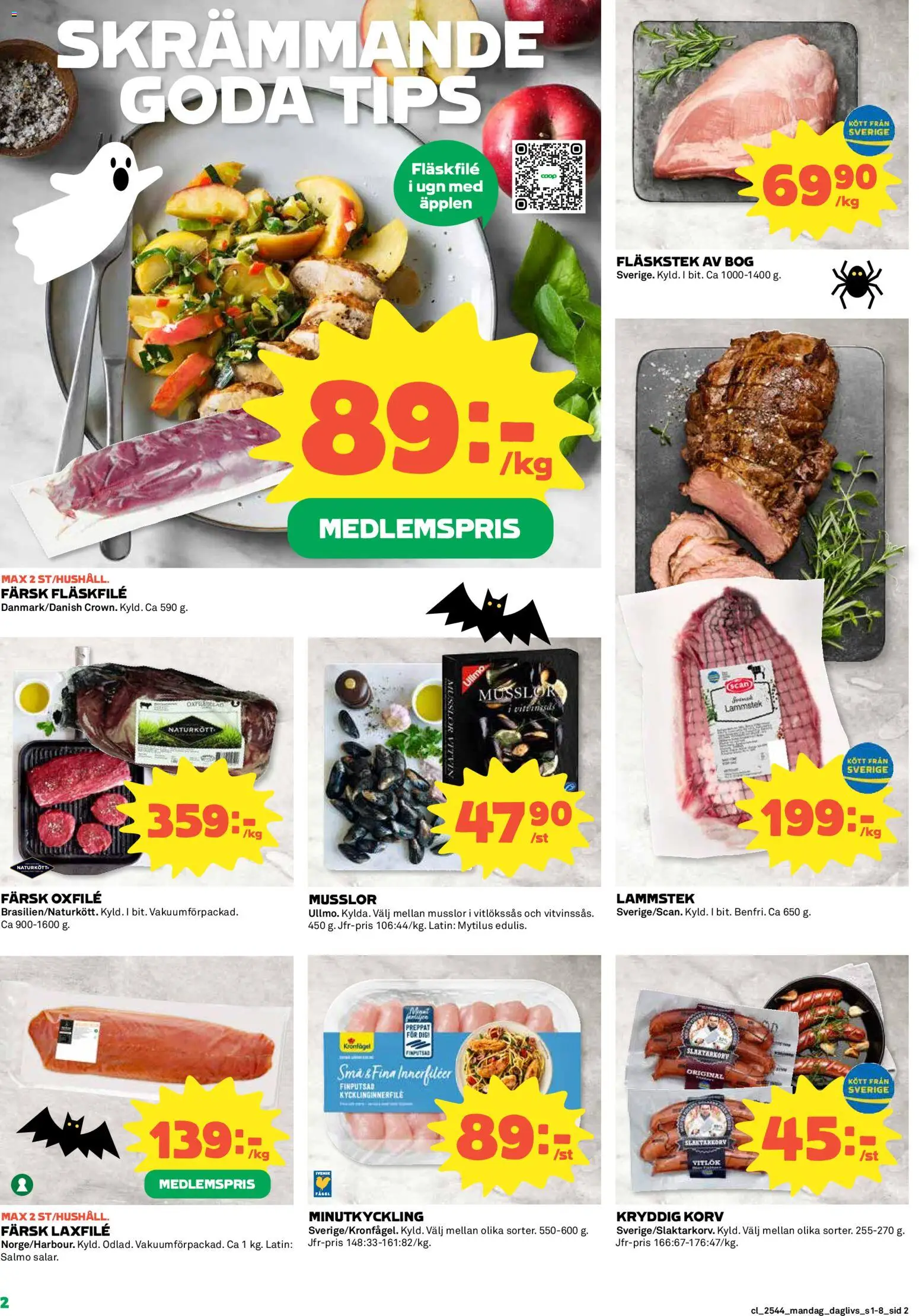 Coop Daglivs reklamblad aktuell från 27.10.2025 | Sida: 2 | Produkter: Vitlök, Oxfilé, Äpplen