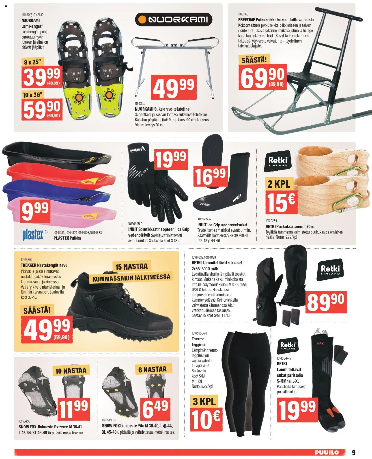Puuilo tarjoukset – voimassa 16.02.2026 alkaen | Sivu: 9 | Tuotteet: Puukuksa, Lumikengät, Sukat