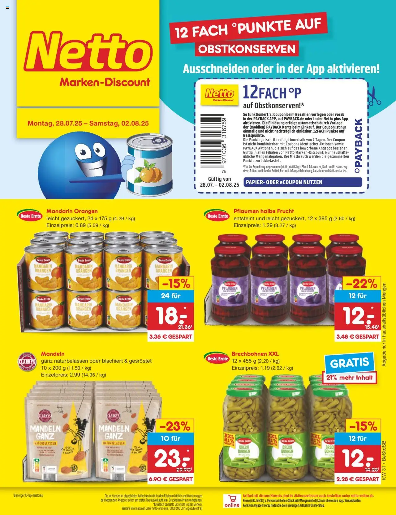 Netto Marken-Discount Prospekt 	 - gültig ab dem 28.07.2025 | Seite: 36 | Produkte: Pflaumen, Orangen, Mandeln