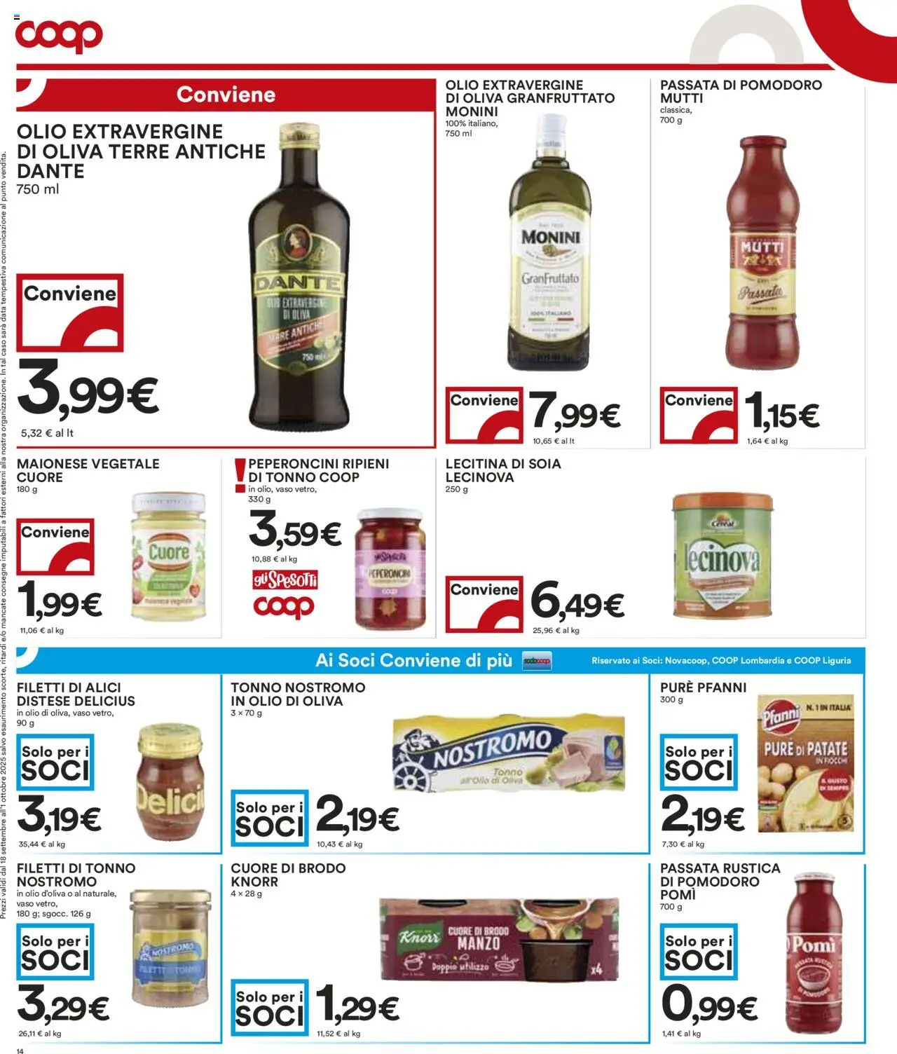 Volantino COOP del 18.09.2025 | Pagina: 14 | Prodotti: Maionese, Pomodoro, Passata di pomodoro, Olio di Oliva
