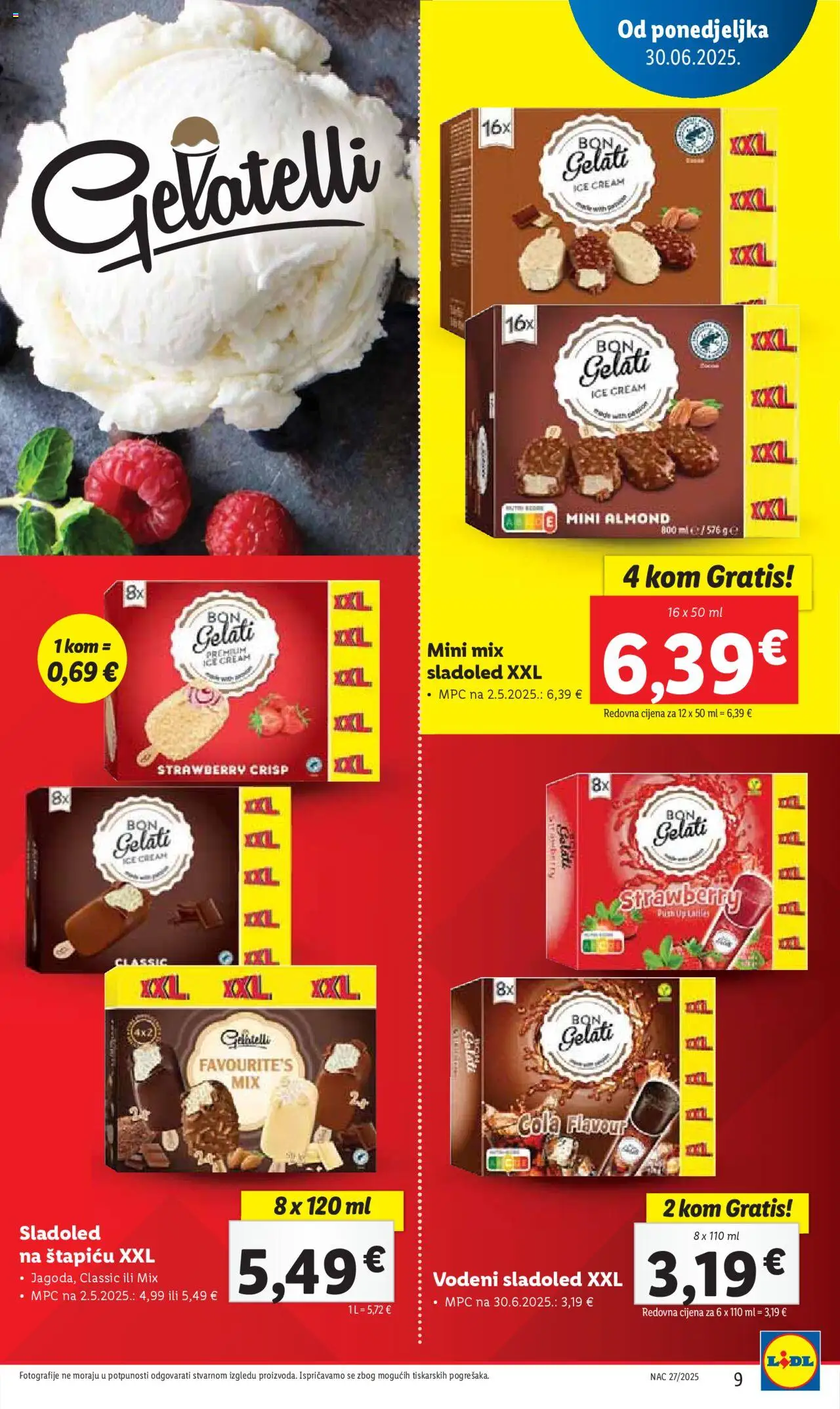 Lidl katalog | vrijedi od 30.06.2025 | Stranica: 9 | Proizvodi: Sladoled