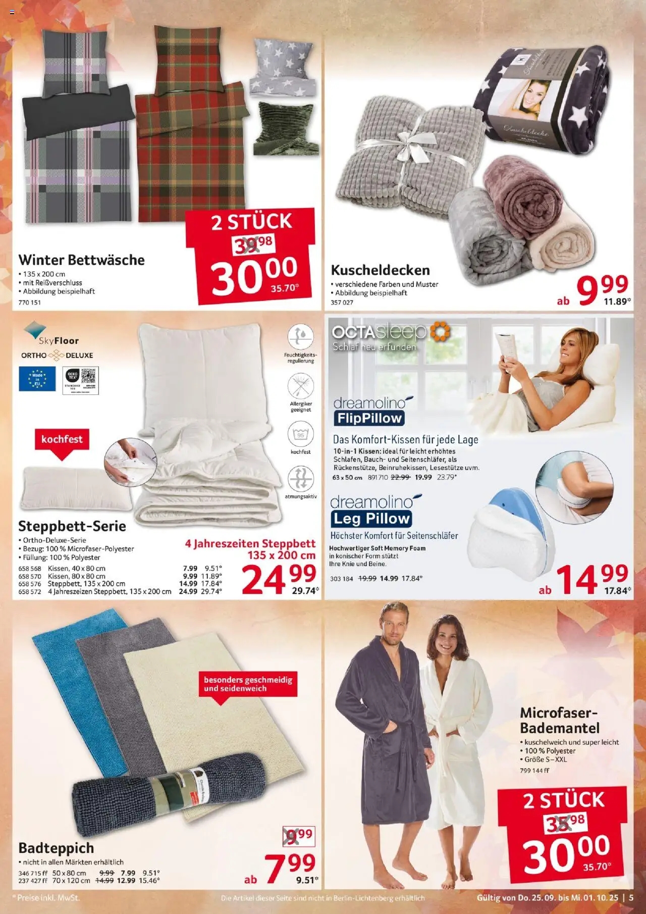 Selgros  Non Food – gültig ab 25.09.2025 | Seite: 5 | Produkte: Kissen, Bettwäsche, Kuschelweich, Bademantel