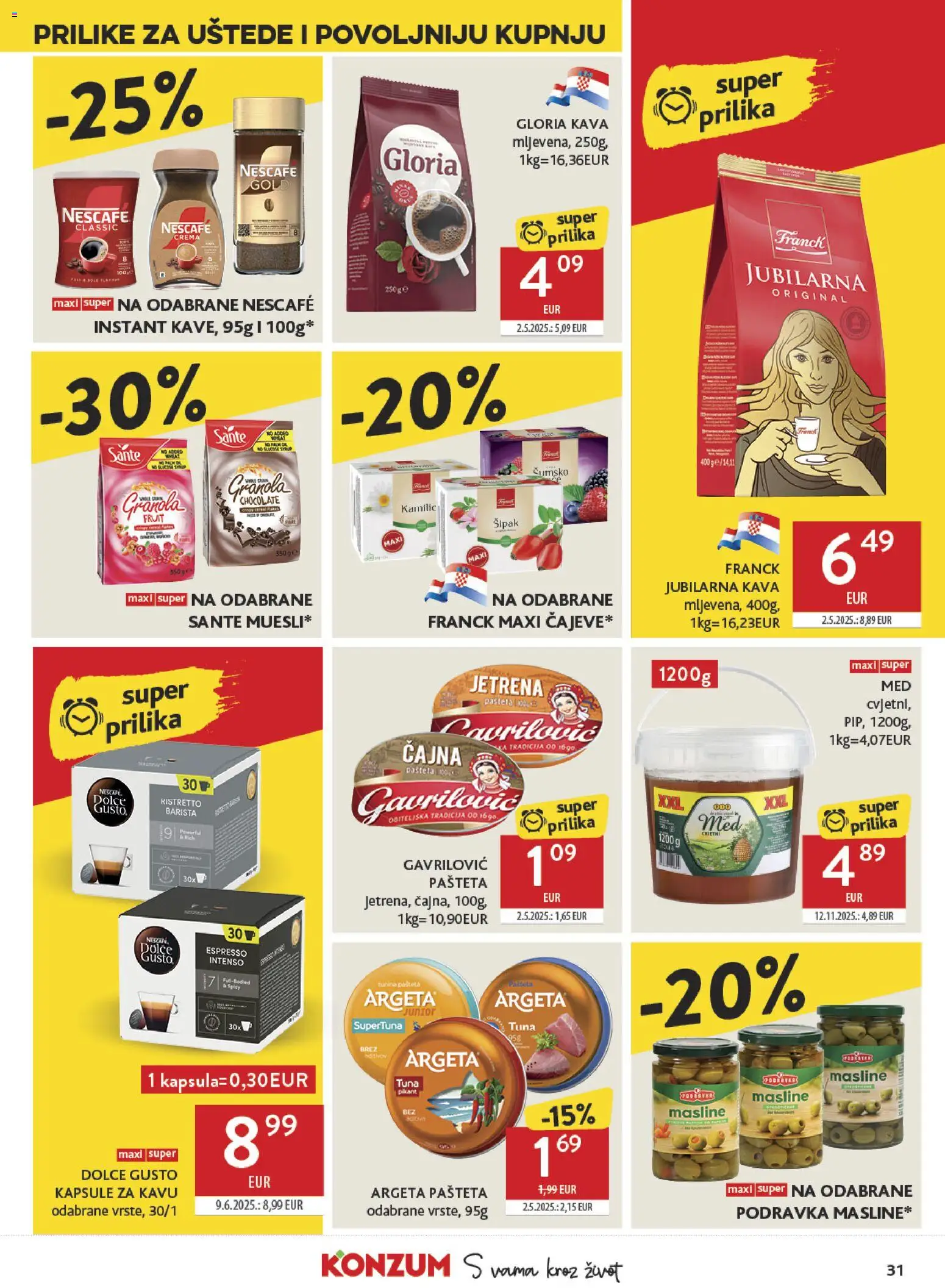Konzum HR akciós ujság - amely érvényes a következő dátumtól: 18.03.2026 | Oldal: 31 | Termékek: Dolce Gusto, Nescafé, Granola