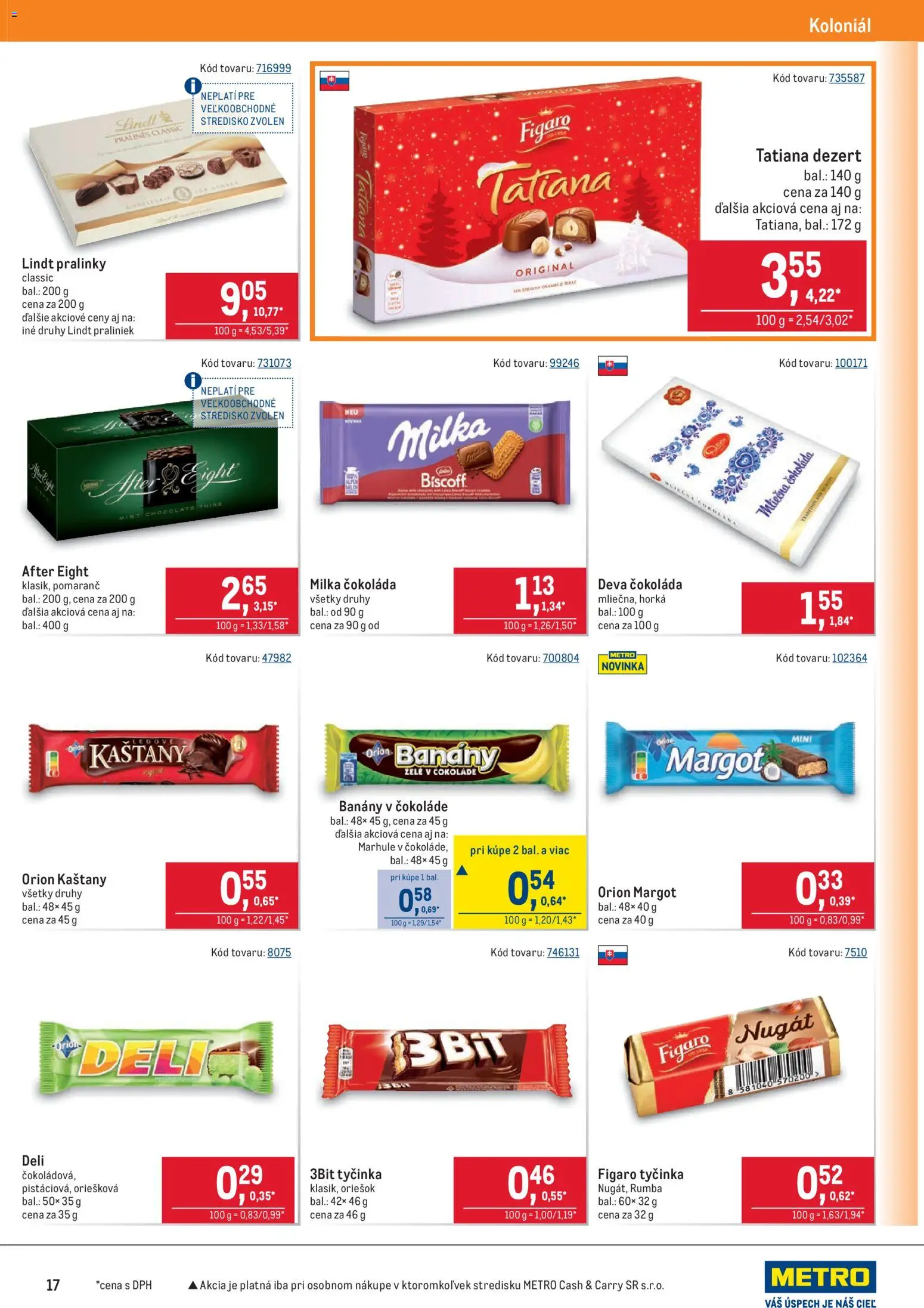 Nové Metro akcie – leták je platný od 05.11.2025 | Strana: 17 | Produkty: Banány v čokoláde, Banány, Lindt, Marhule