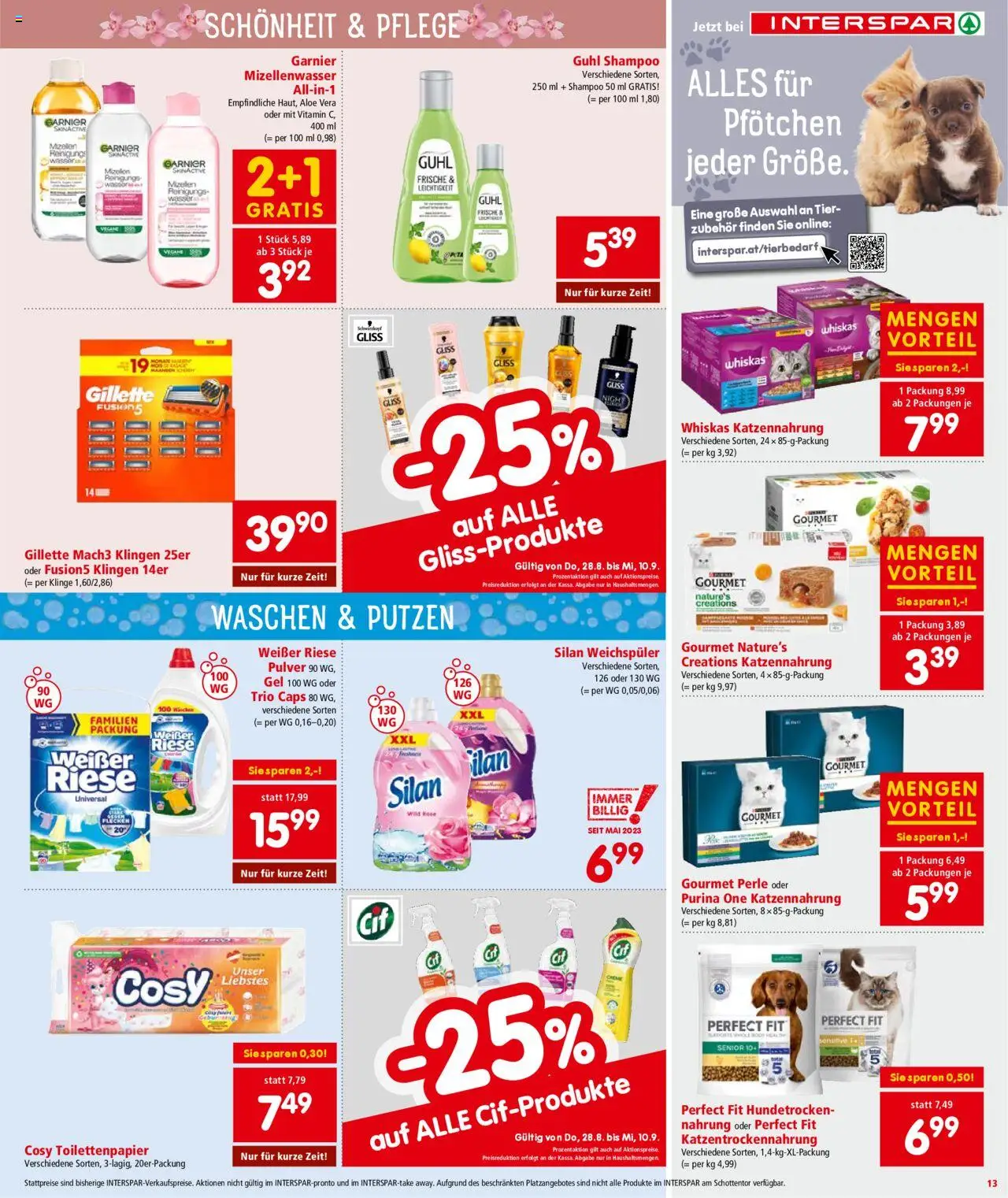 Interspar Flugblatt - Vorarlberg gültig ab 28.08.2025 | Seite: 13 | Produkte: Wasser, Shampoo, Mizellenwasser, Weichspüler