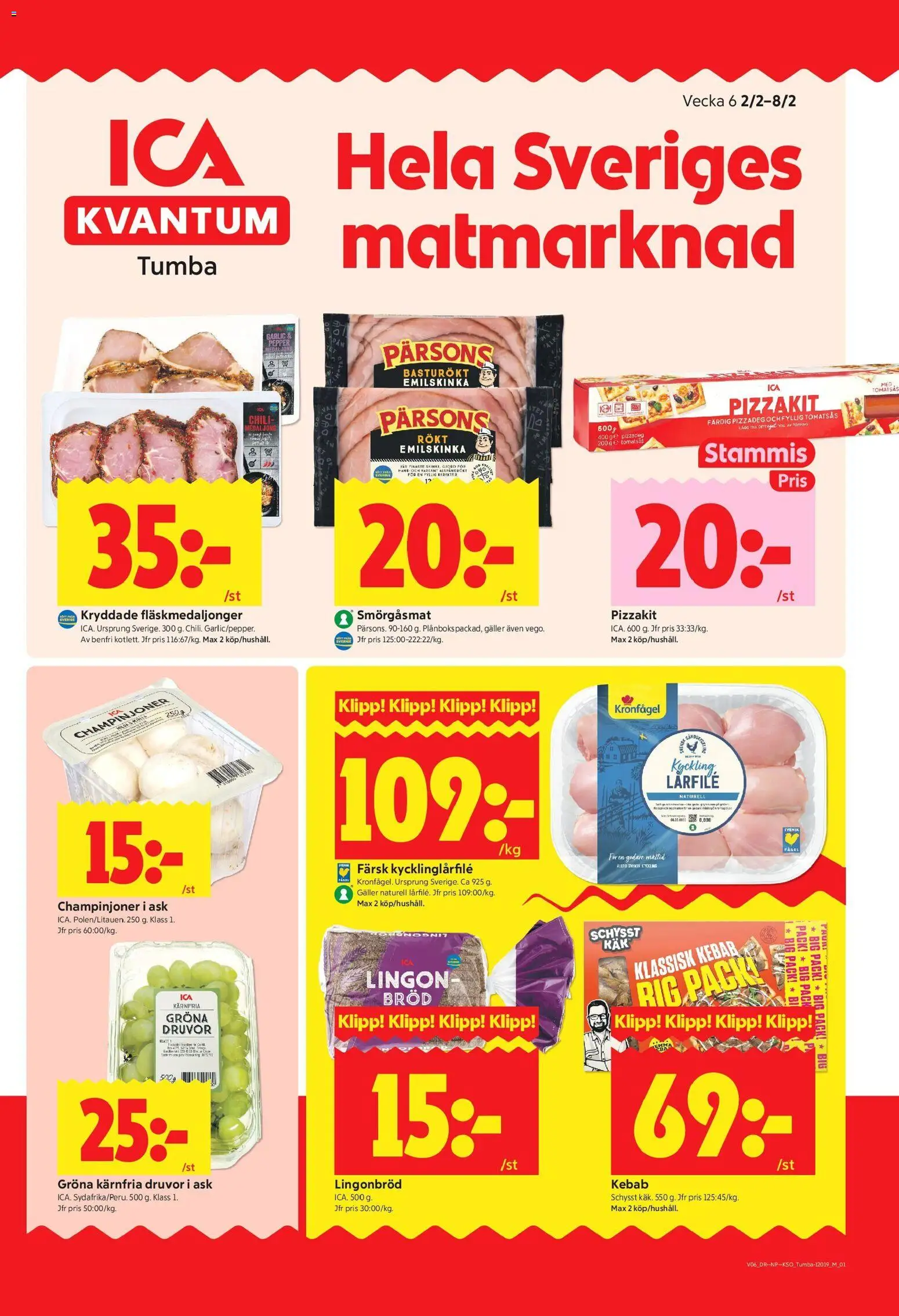 ICA Kvantum reklamblad aktuell från 02.02.2026 | Sida: 1 | Produkter: Galler, Champinjoner, Pizzakit, Tomatsås