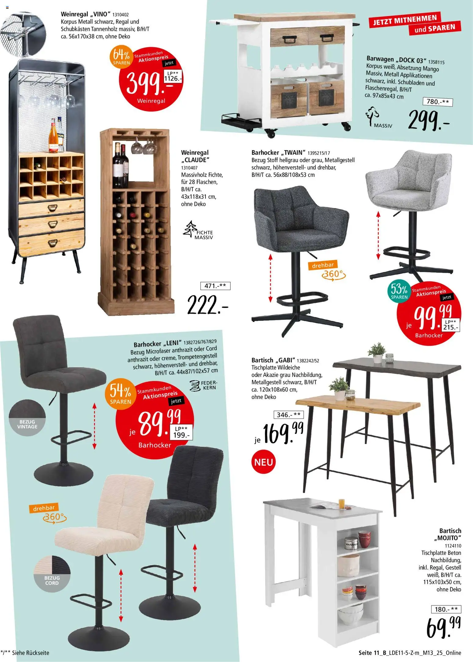 Zurbrüggen Z2-Junges Wohnen – gültig ab 08.11.2025 | Seite: 23 | Produkte: Weinregal, Bartisch, Barhocker, Barwagen