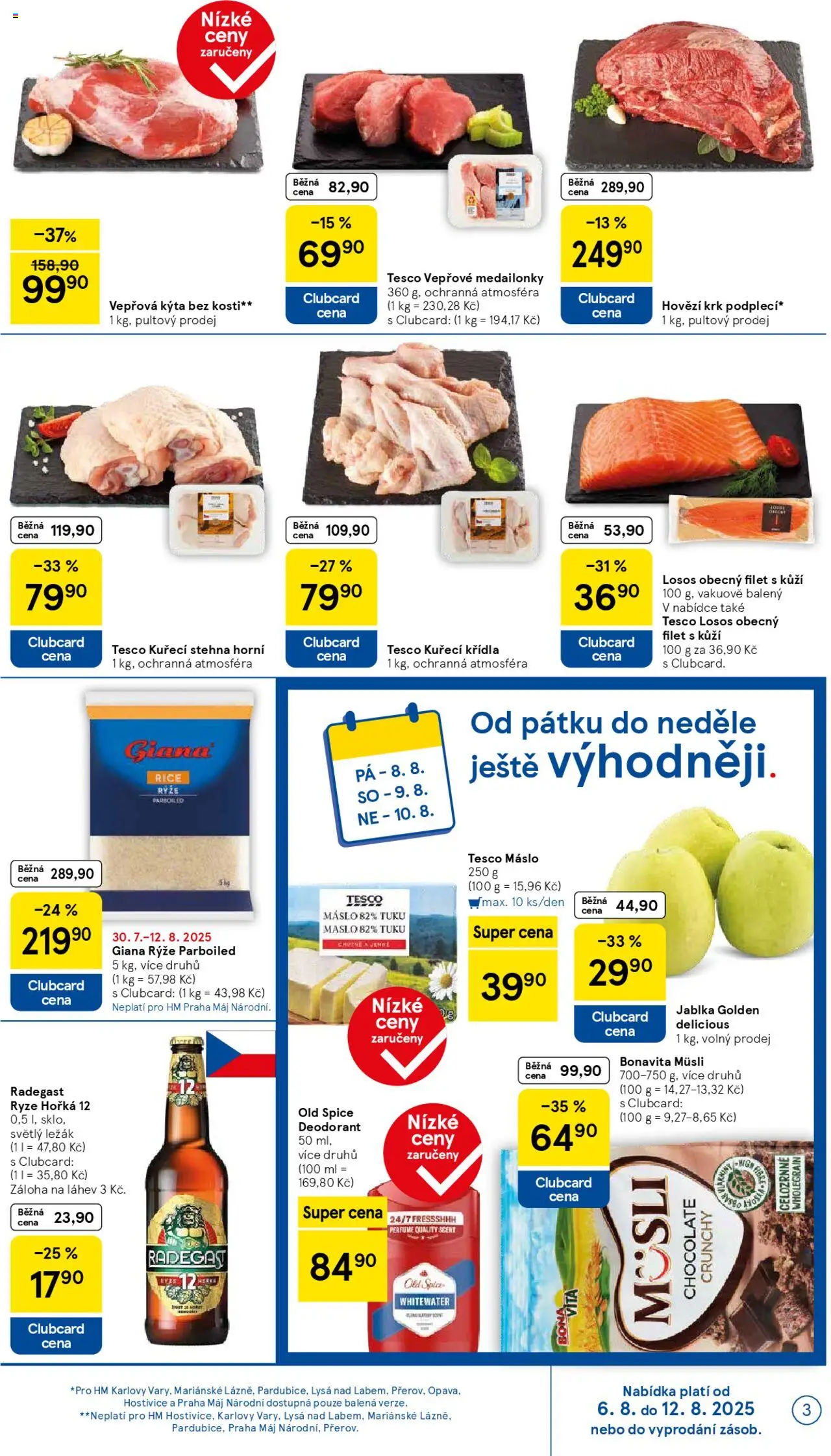 Tesco leták - Hypermarket od 06.08.2025 | Strana: 3 | Produkty: Deodorant, Radegast Ryze Hořká 12, Losos, Filet