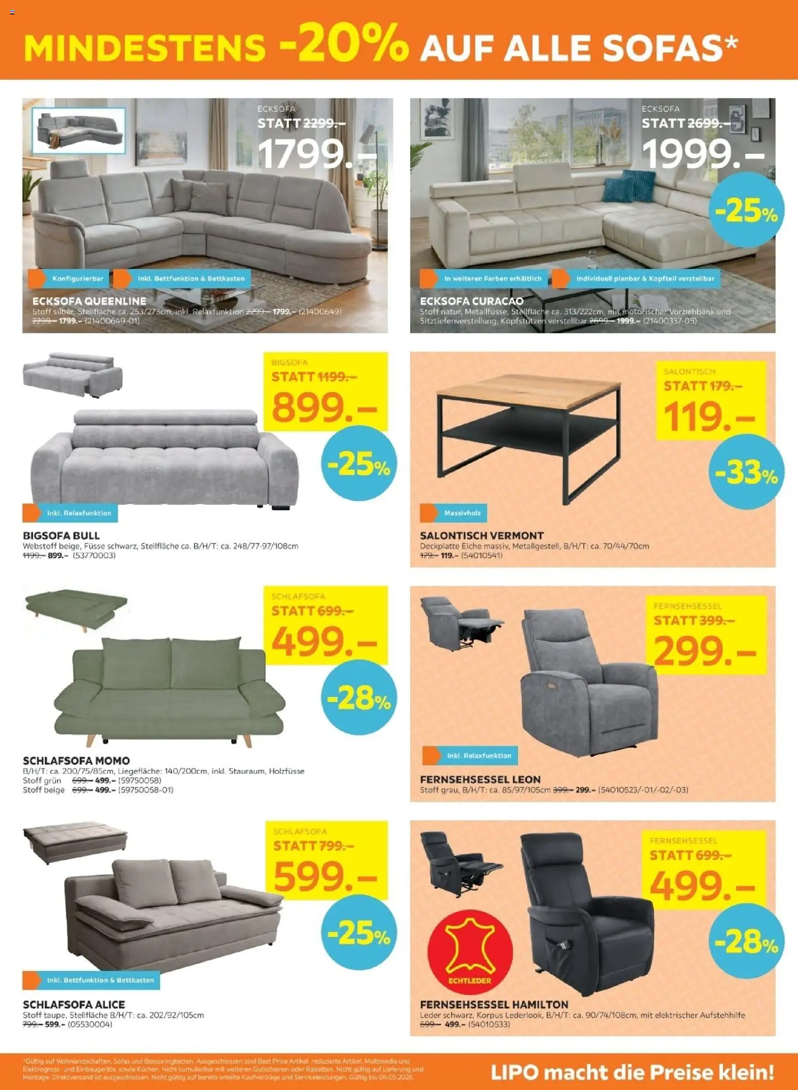 Lipo aktionen – gültig ab 21.04.2026 | Seite: 3 | Produkte: Fernsehsessel, Schlafsofa, Ecksofa, Bigsofa