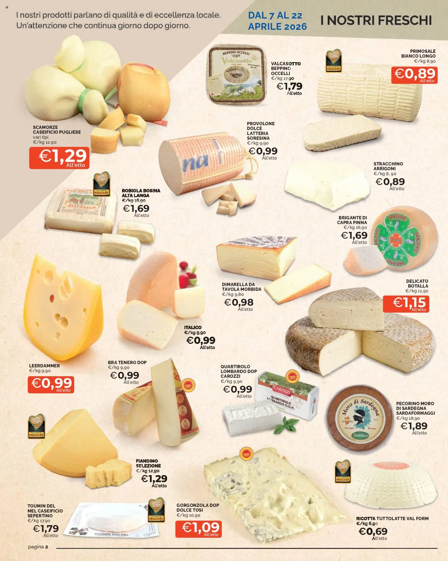 Volantino Mercatò del 07.04.2026 | Pagina: 2 | Prodotti: Ricotta, Gorgonzola, Robiola, Pecorino