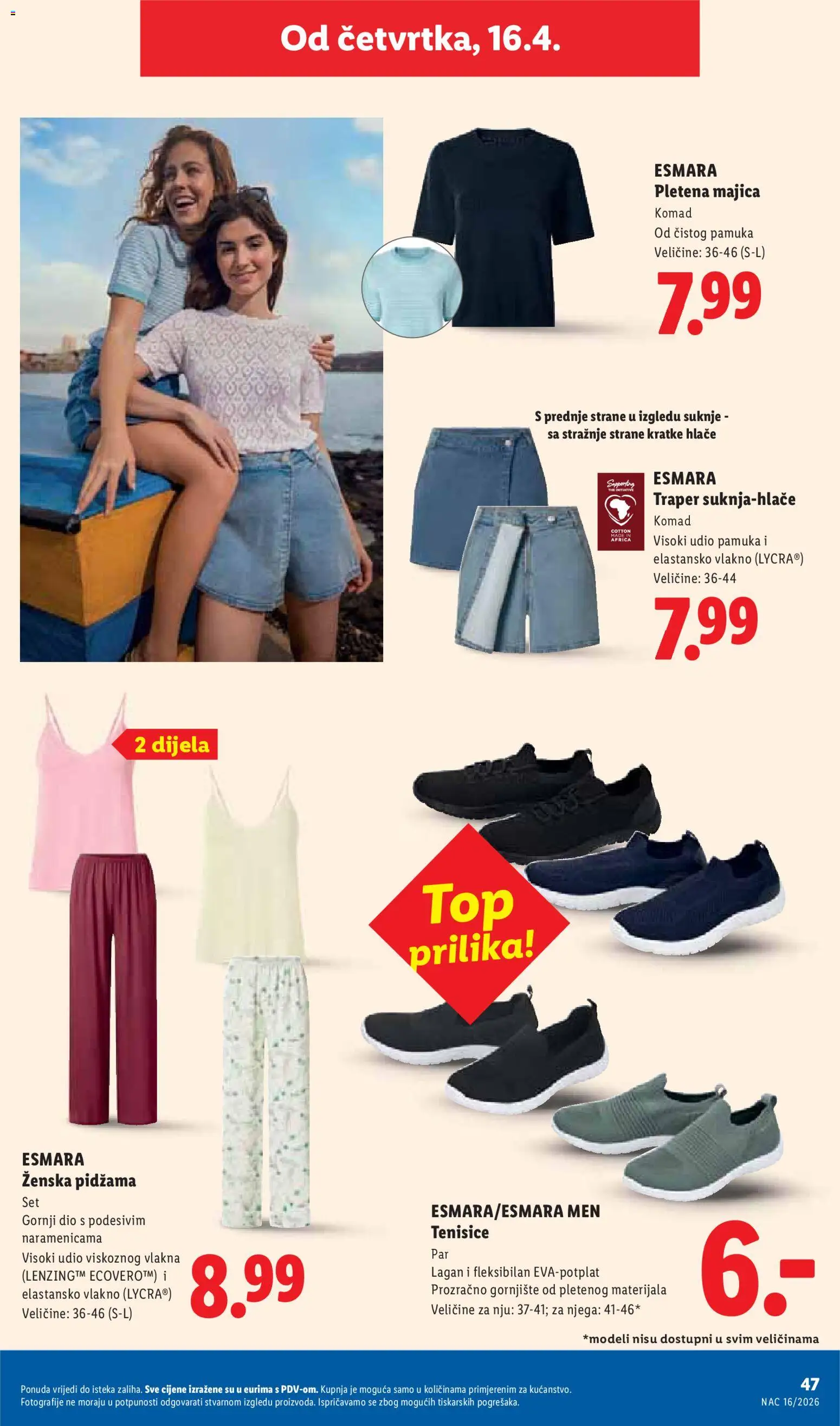 Lidl katalog | vrijedi od 13.04.2026 | Stranica: 47 | Proizvodi: Suknje, Majica, Kratke hlače, Pidžama