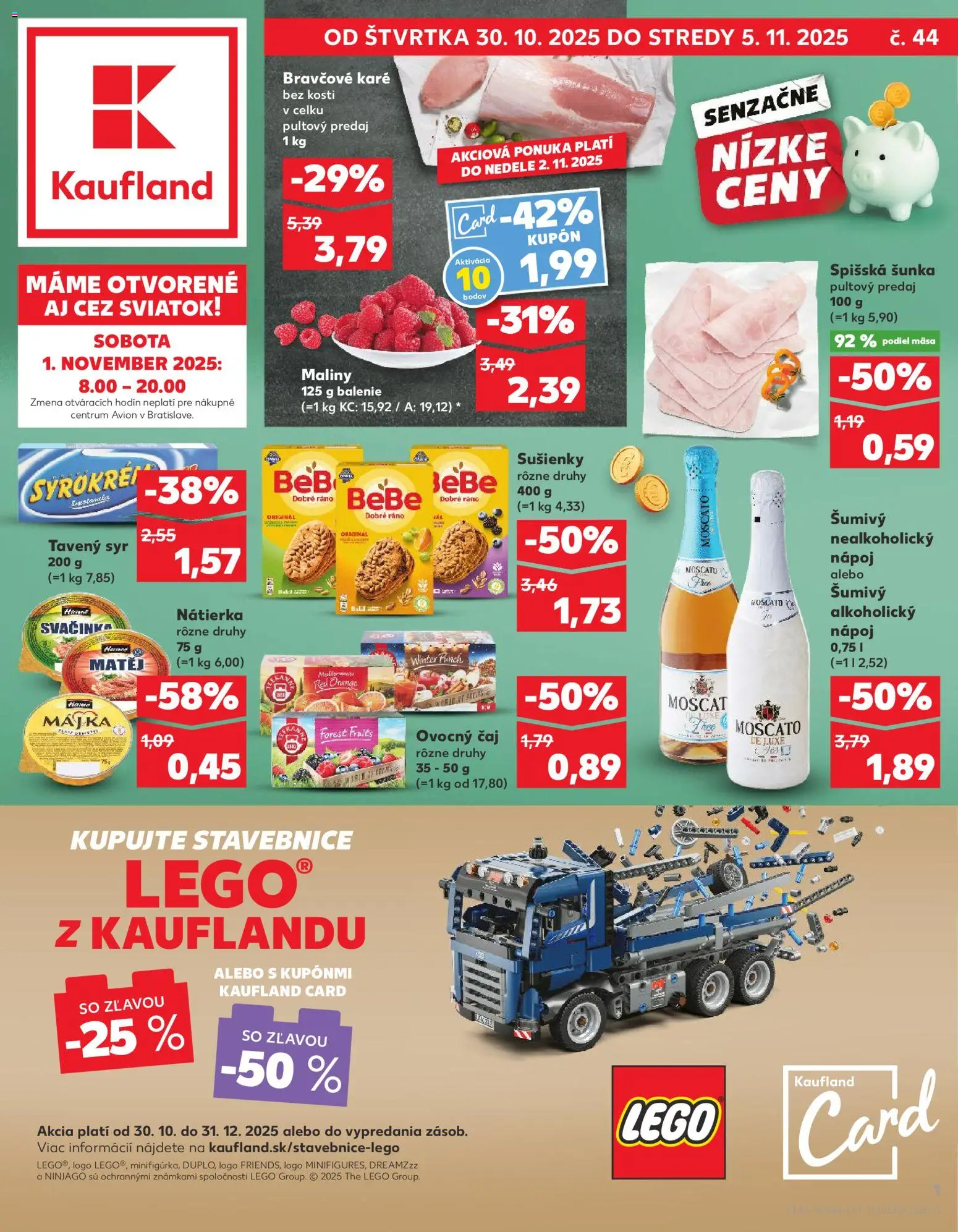Nové Kaufland akcie – leták je platný od 30.10.2025 | Strana: 1 | Produkty: Syr, Teekanne, Bravčové karé, Maliny