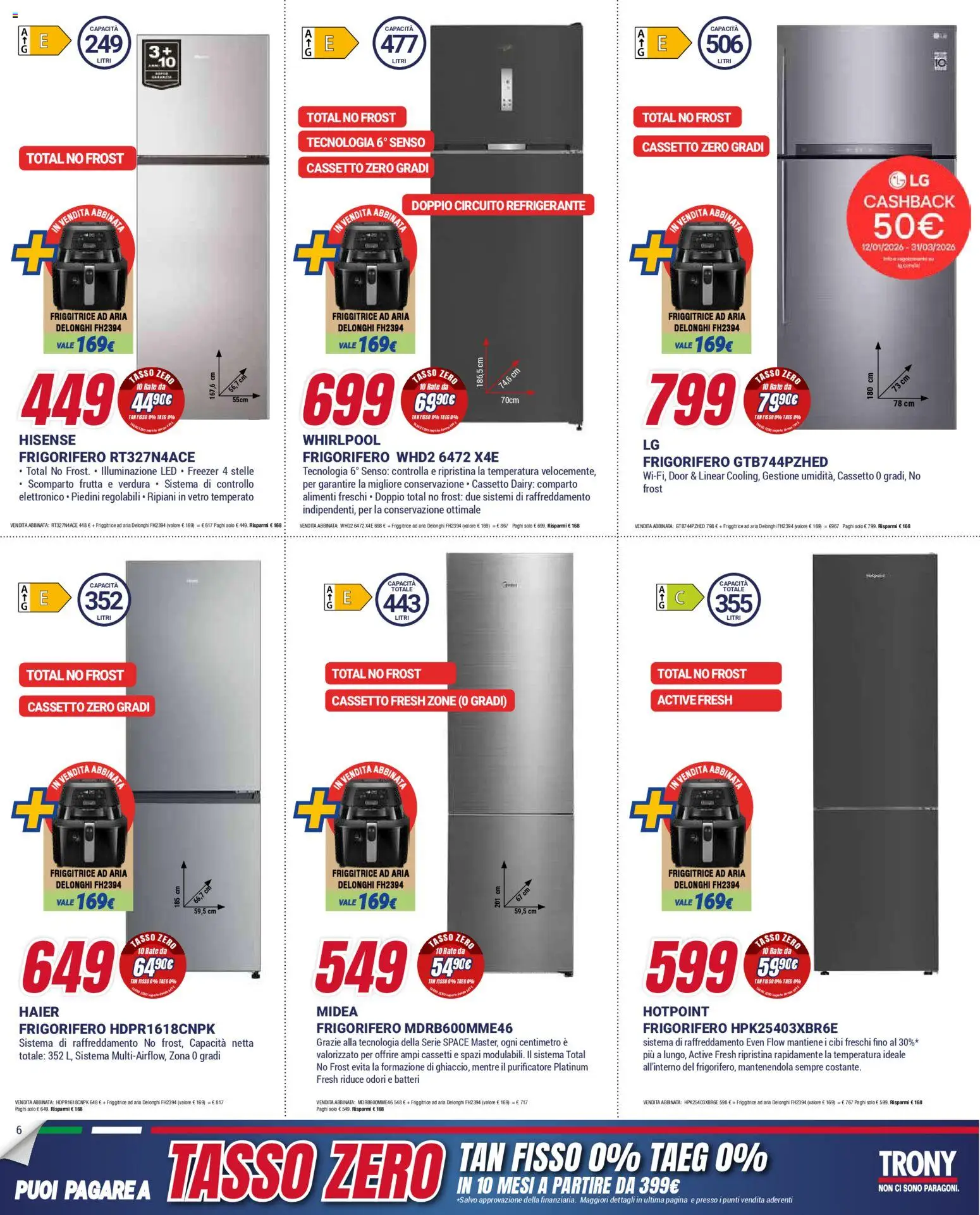 Volantino Trony del 15.01.2026 | Pagina: 6 | Prodotti: Friggitrice ad aria, Freezer, Frigorifero, Friggitrice