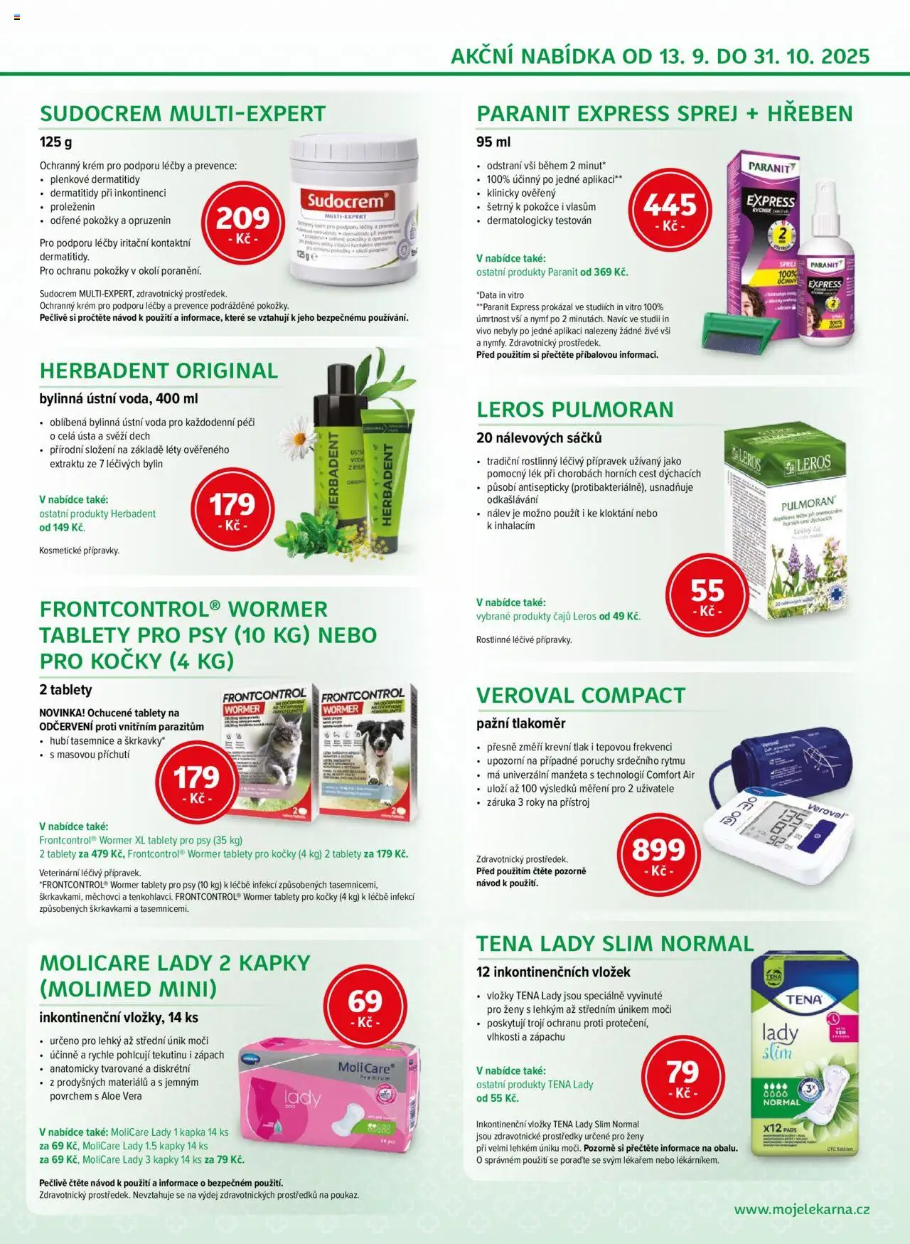 Moje lékárna leták od 13.09.2025 | Strana: 11 | Produkty: Tlakoměr, Aloe vera, Sudocrem, Hřeben