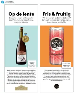 Royal Club Pink Grapefruit 0%, Alcohol-free alternative. Refreshing mix of fruity and light bitter character, without sugar. 25 cl - Voorbeeld van een folder van Albert Heijn, geldig van 20.03.2026 | Pagina: 134 | Producten: Grapefruit, Wijn, Waffelini, Druiven