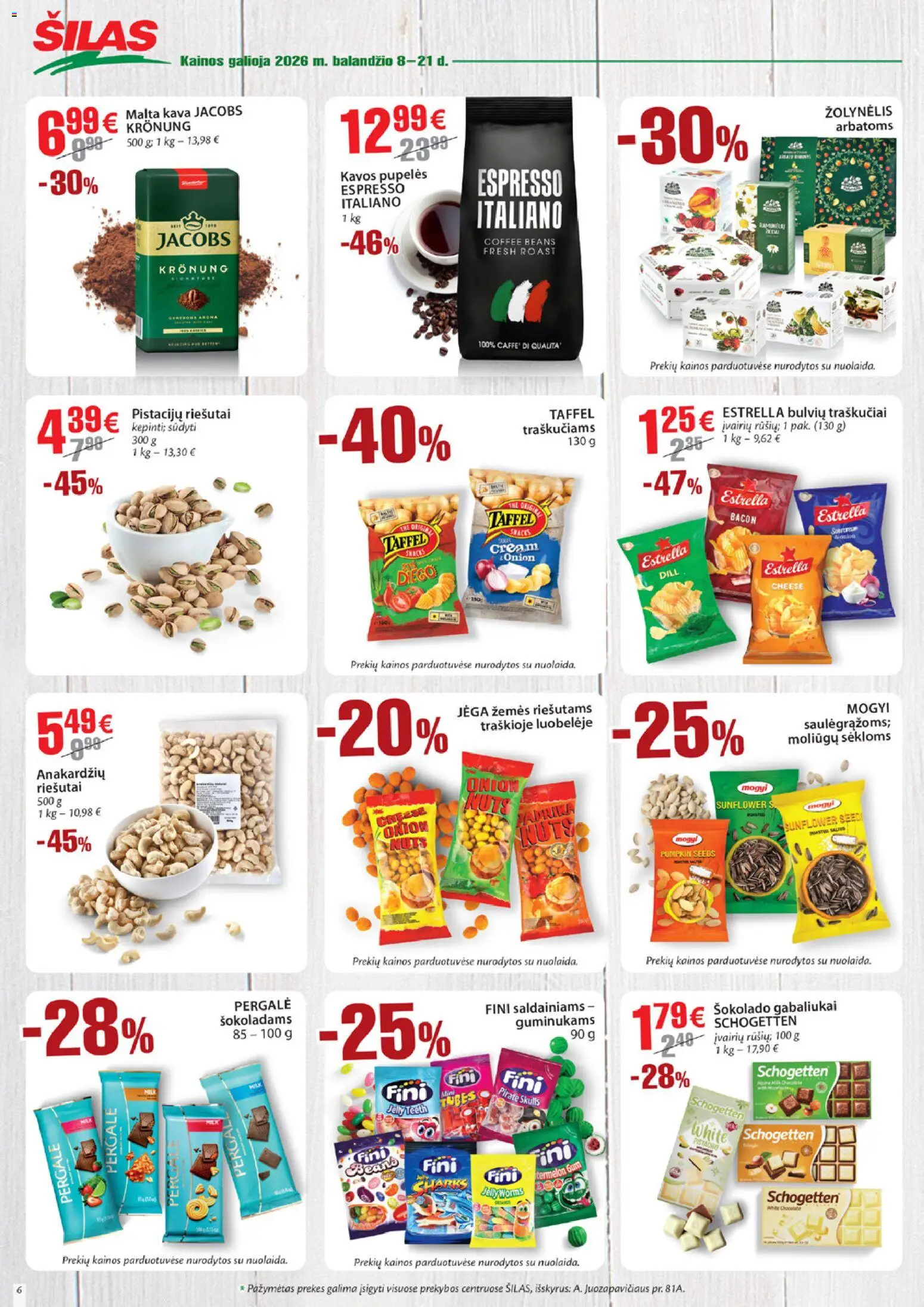 Šilas akcijos nuo 08.04.2026 | Puslapis: 6 | Prekių: Riešutai, Pupelės, Kavos pupelės, Kava