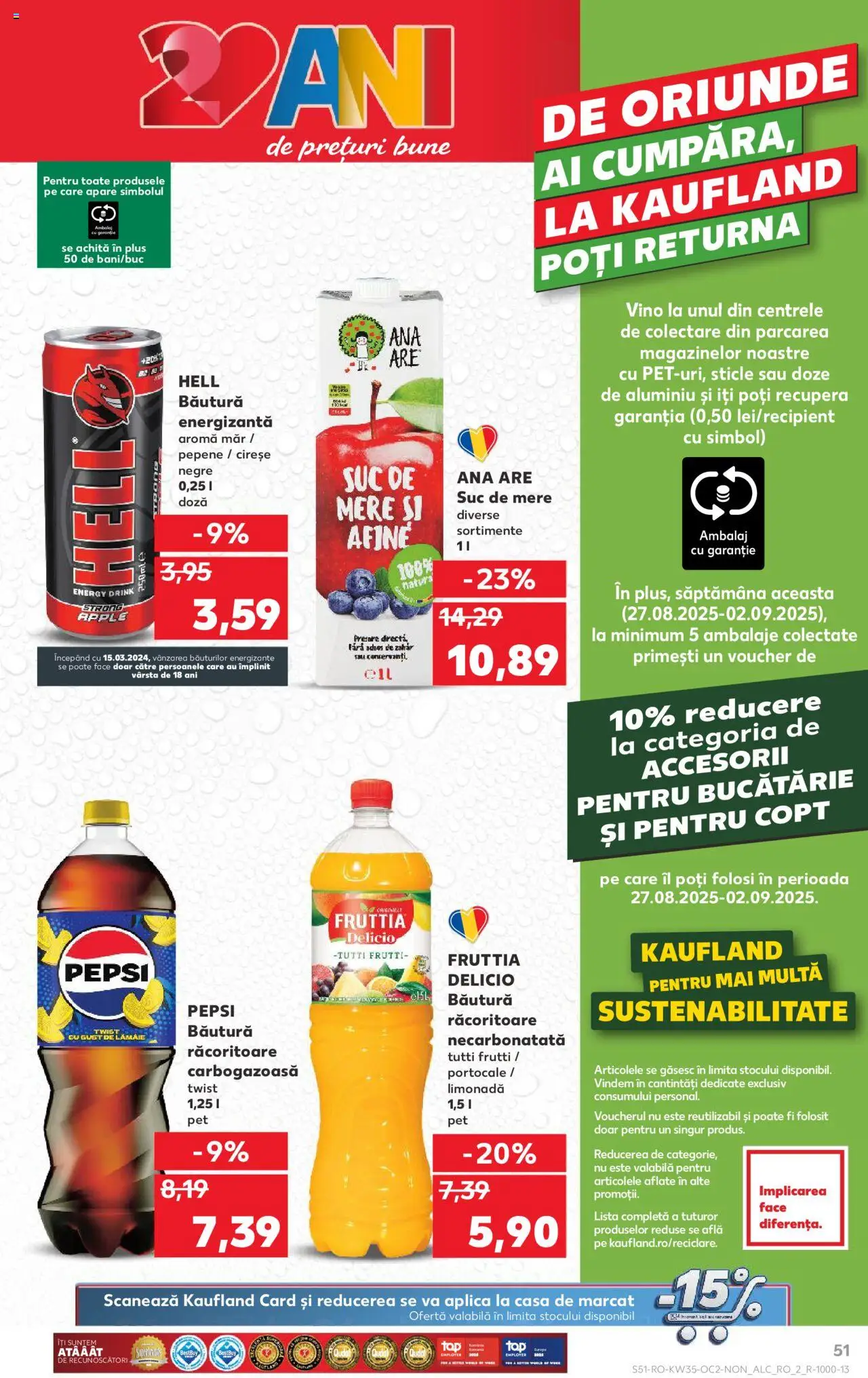 Kaufland RO akciós ujság - amely érvényes a következő dátumtól: 27.08.2025 | Oldal: 51 | Termékek: Pepsi