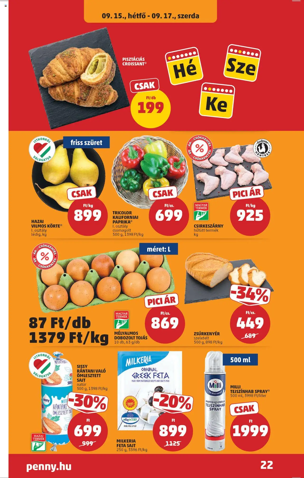 PENNY akciós ujság - amely érvényes a következő dátumtól: 11.09.2025 | Oldal: 26 | Termékek: Feta sajt, Croissant, Sajt, Tojás