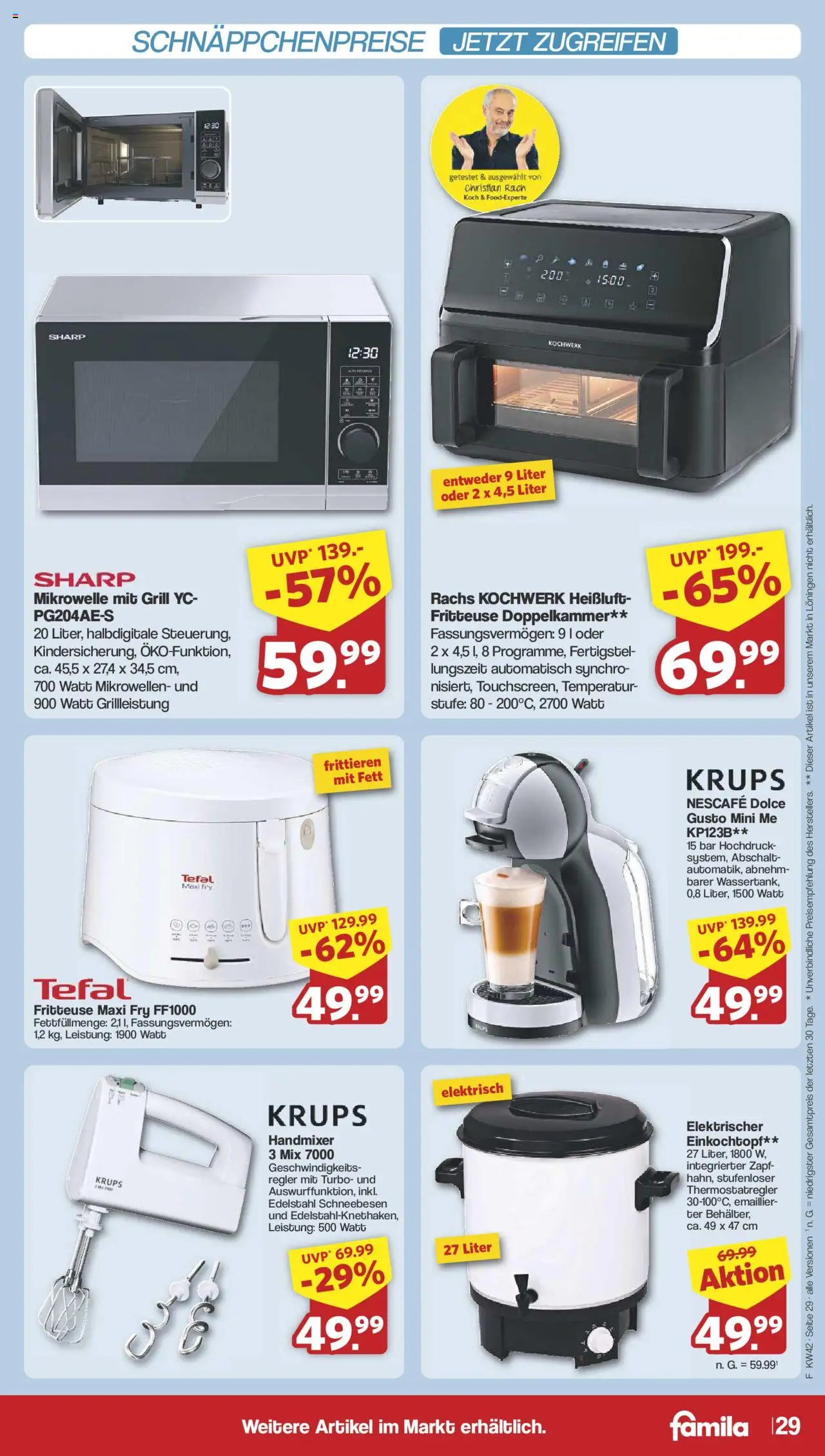 Famila Nordwest Prospekt 	 – gültig ab 13.10.2025 | Seite: 34 | Produkte: Mikrowelle, Grill, Handmixer, Dolce gusto