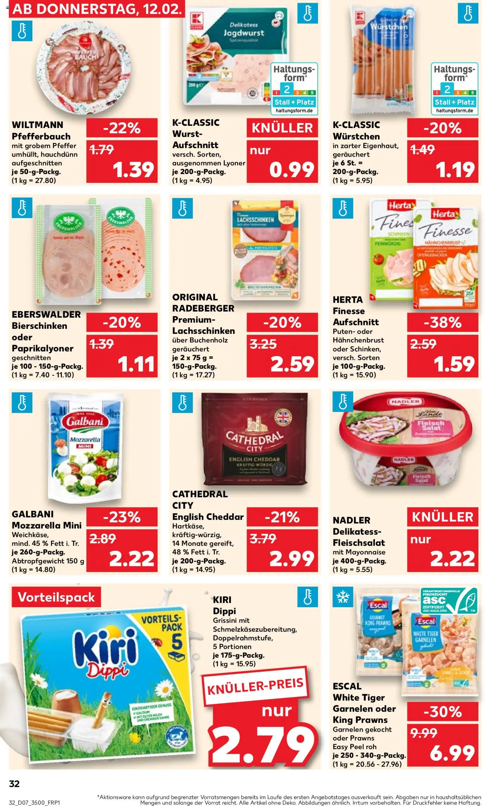 Kaufland prospekt Jena	 – gültig ab 15.02.2026 | Seite: 32 | Produkte: Mozzarella, Tiger garnelen, Salat, Hahnchenbrust