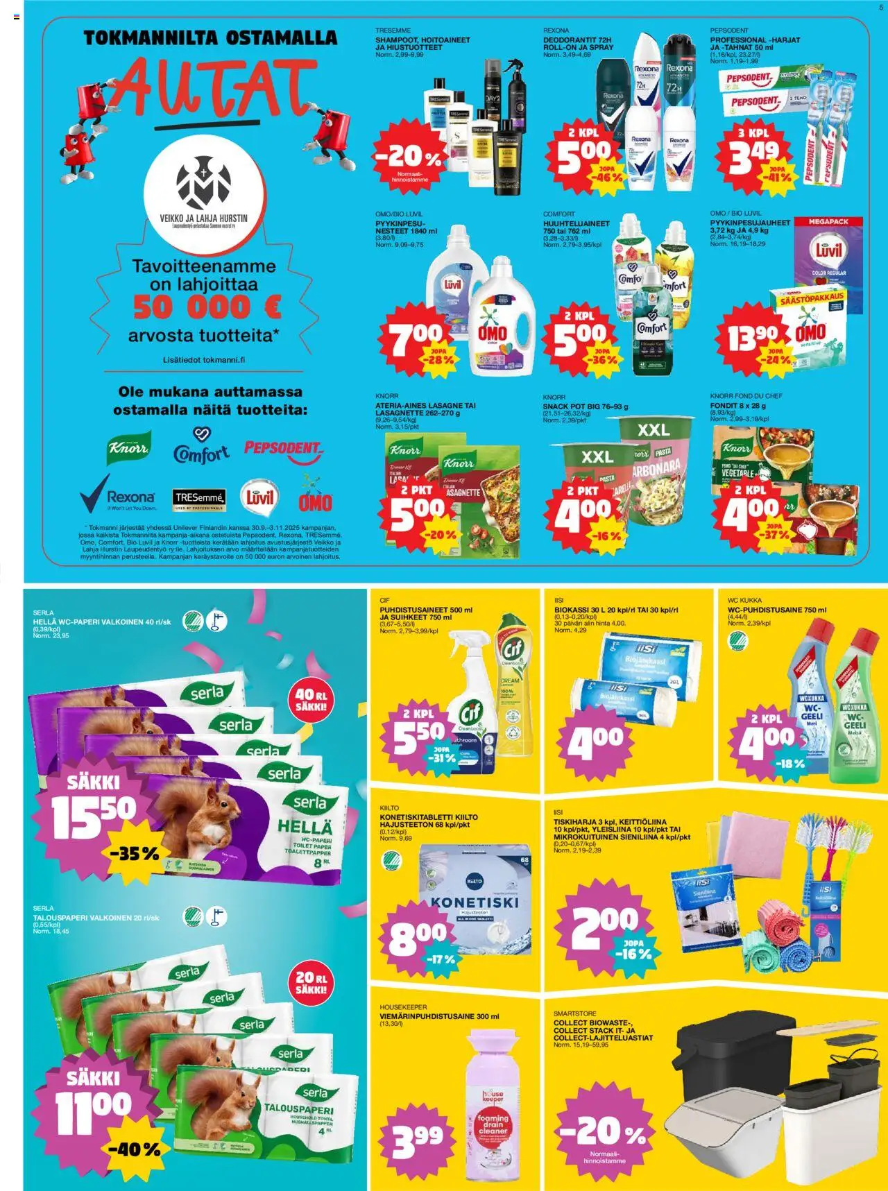Tokmanni tarjoukset – voimassa 29.09.2025 alkaen | Sivu: 5 | Tuotteet: Hella, WC, Pasta, Tiskiharja