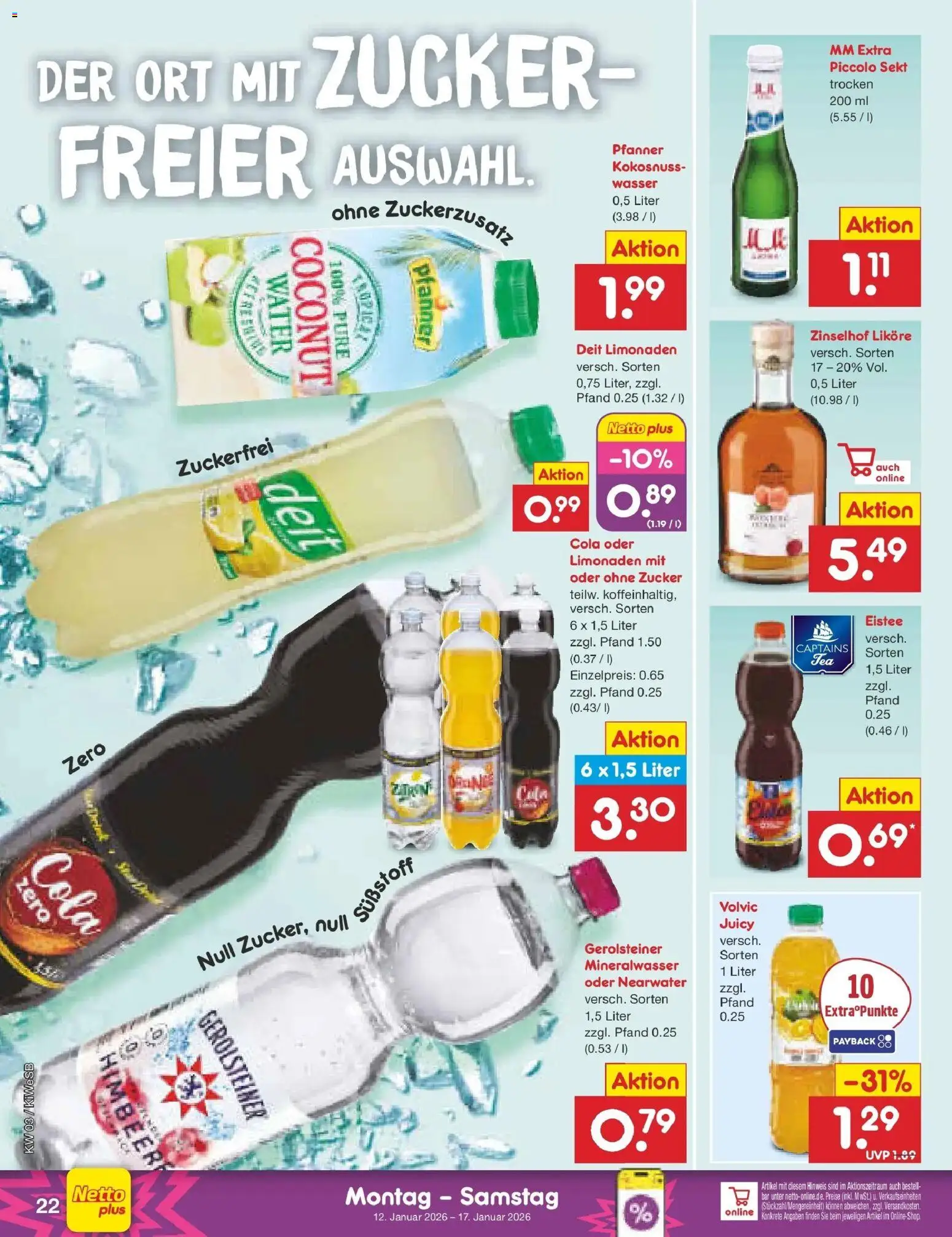 Netto Marken-Discount prospekt Bad Friedrichshall	 – gültig ab 12.01.2026 | Seite: 22 | Produkte: Sekt, Mineralwasser, Wasser, Volvic