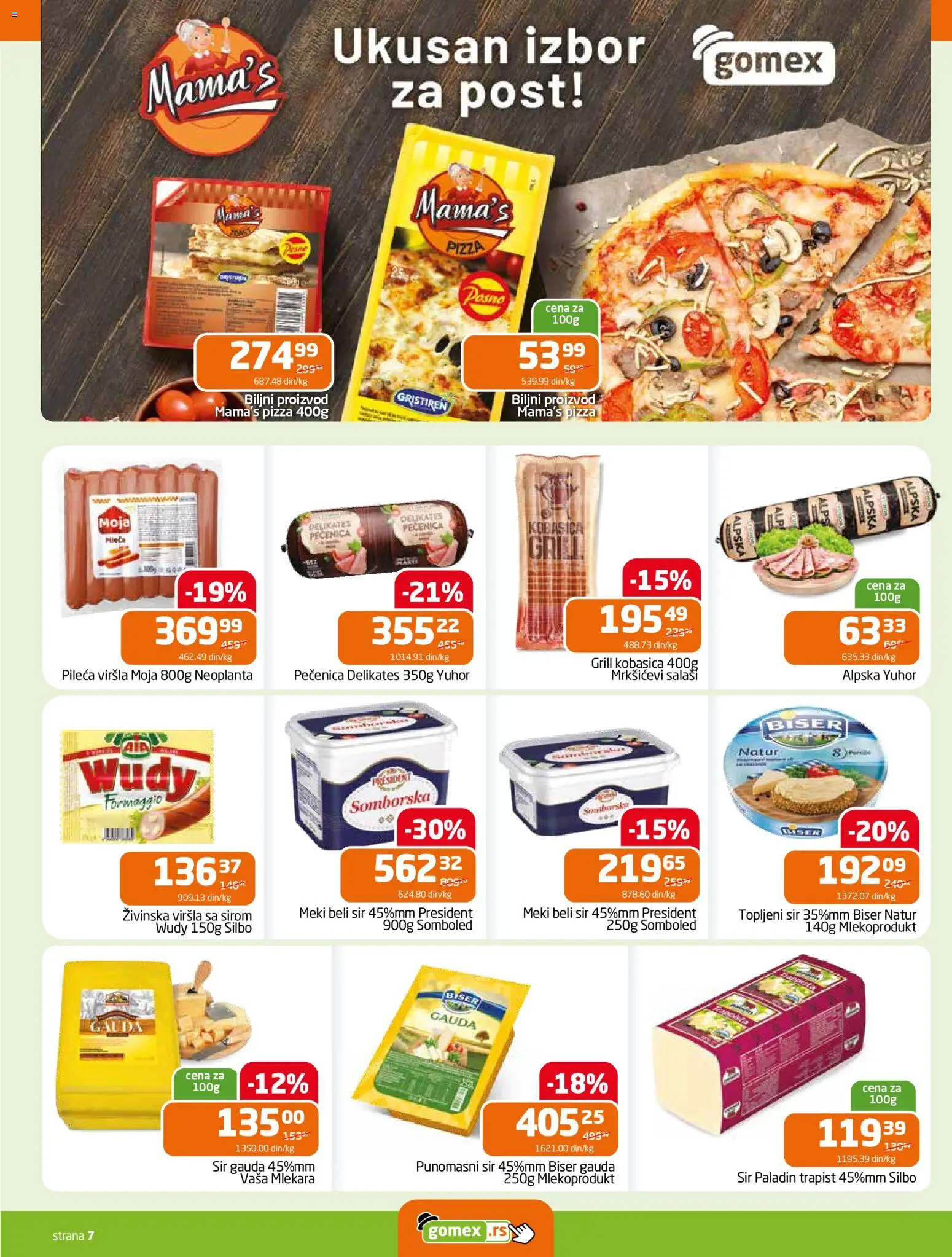 Gomex katalog - važi od 03.12.2025 | Strana: 7 | Proizvode: Sir, Topljeni sir, Kobasica, Pečenica