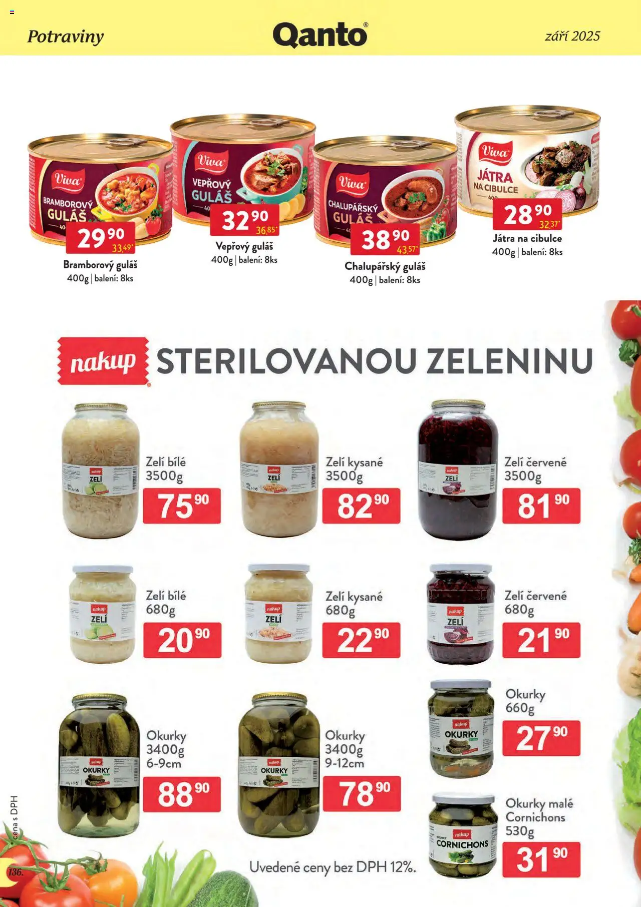 Astur & Qanto leták - Velkoobchod 09/2025 od 01.09.2025 | Strana: 136 | Produkty: Okurky, Potraviny, Guláš, Kysané zelí