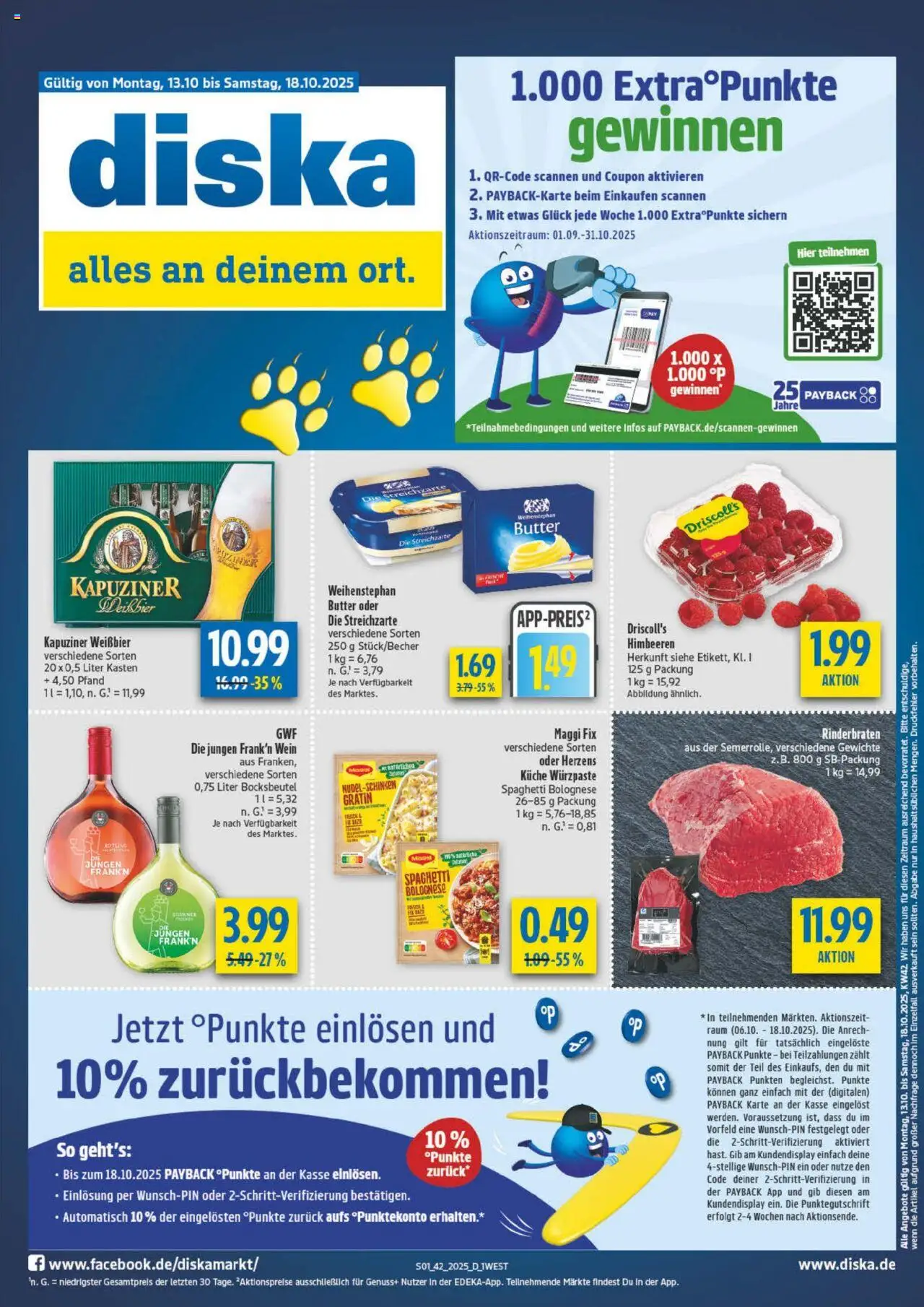 Diska - diska Angebote Bayern KW42 – gültig ab 13.10.2025 | Seite: 1 | Produkte: Rinderbraten, Küche, Weihenstephan butter, Maggi fix