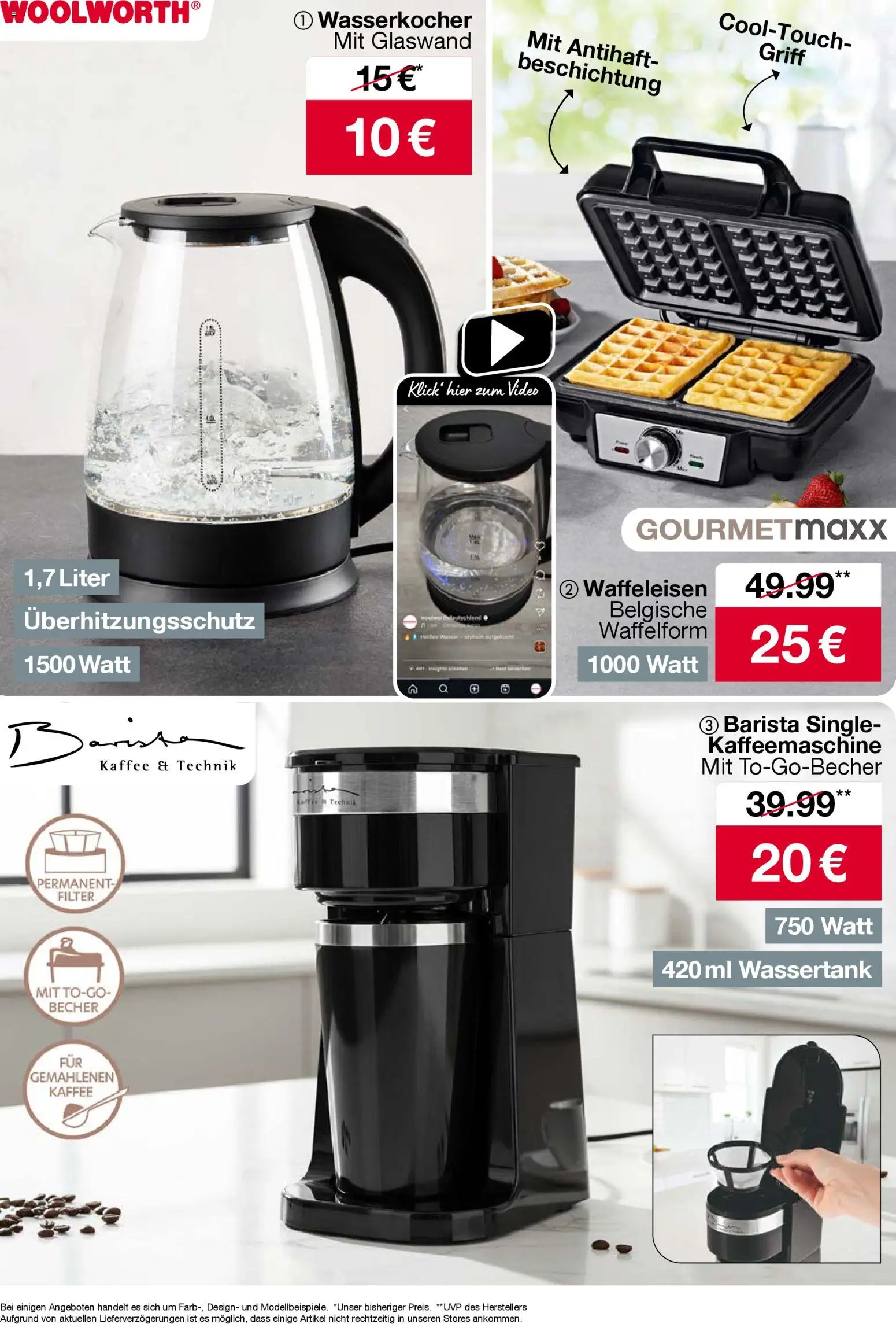Woolworth Prospekt 	 – gültig ab 05.12.2025 | Seite: 14 | Produkte: Wasserkocher, Kaffee, Waffeleisen, Video
