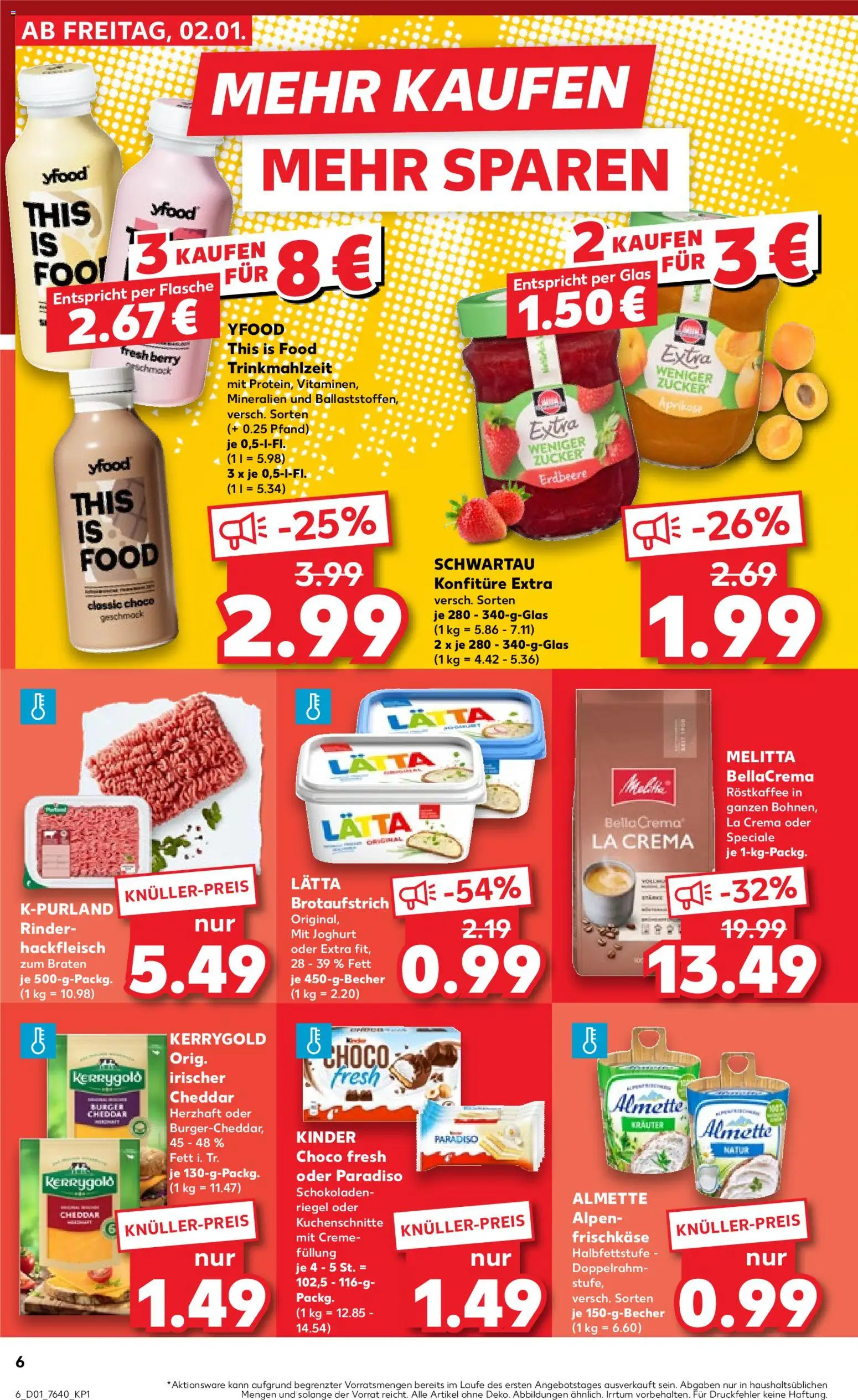 Kaufland prospekt Bremen	 – gültig ab 02.01.2026 | Seite: 6 | Produkte: Melitta, Burger, Lätta, Hackfleisch