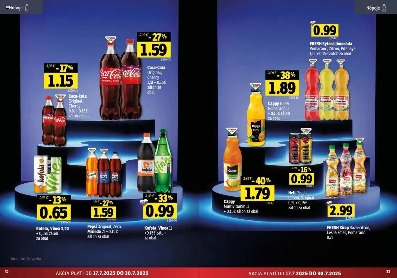 Fresh stredné a západné Slovensko │ platný od 17.07.2025 | Strana: 17 | Produkty: Kofola, Coca cola, Pepsi, Mirinda
