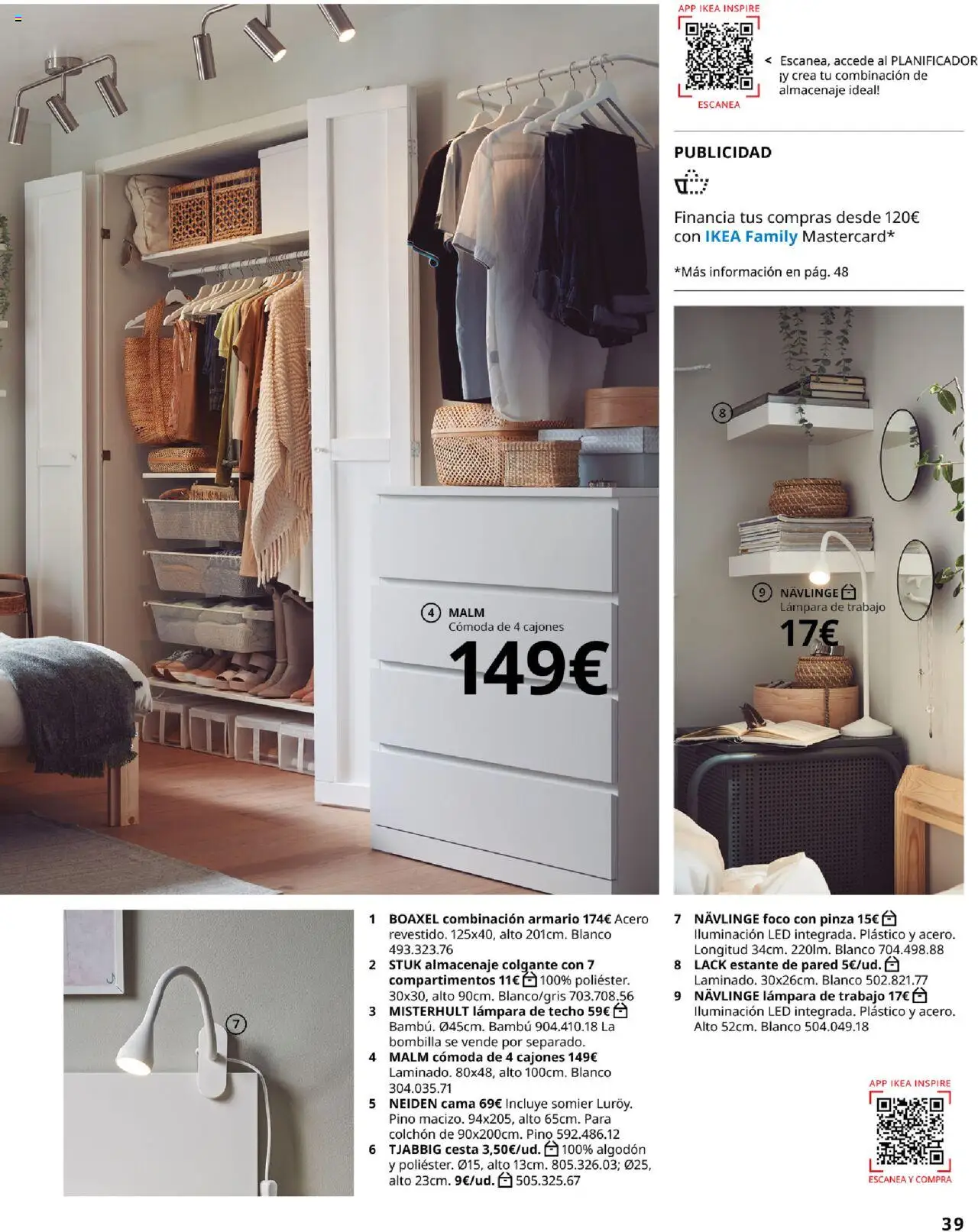 Catálogo IKEA Dormitorios │ válido desde el 04.02.2025 | Página: 39 | Productos: Somier, Cama, Almacenaje, Lámpara