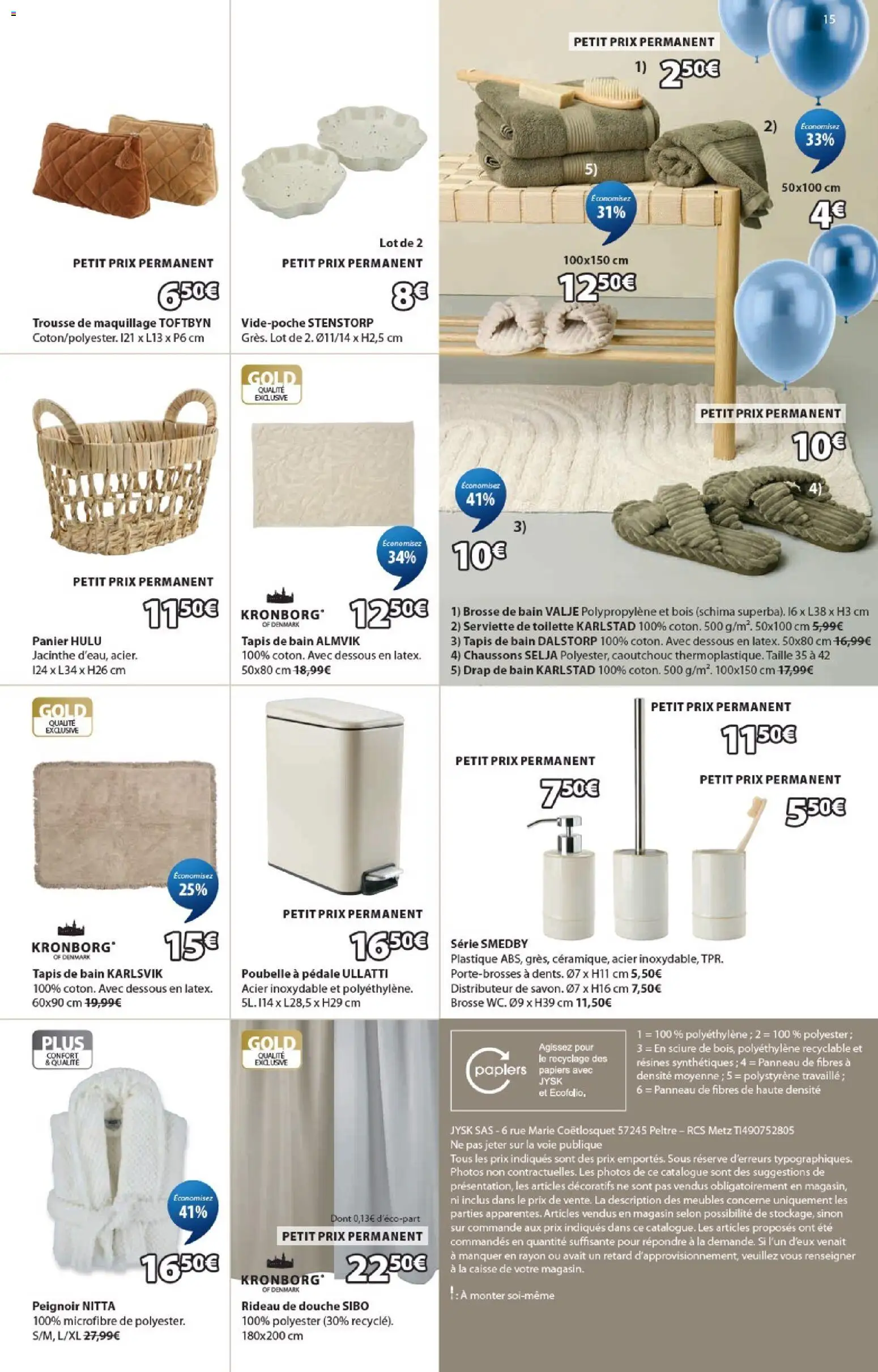 {H1} | Page: 15 | Produits: Poubelle, Maquillage, Brosse, Douche