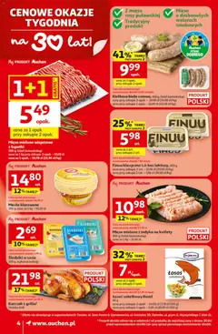 Pogląd oferty "Auchan Gazetka" - ważna od 29.01.2026 | Strona: 4 | Produkty: Kurczak, Mięso mielone, Łosoś, Masło