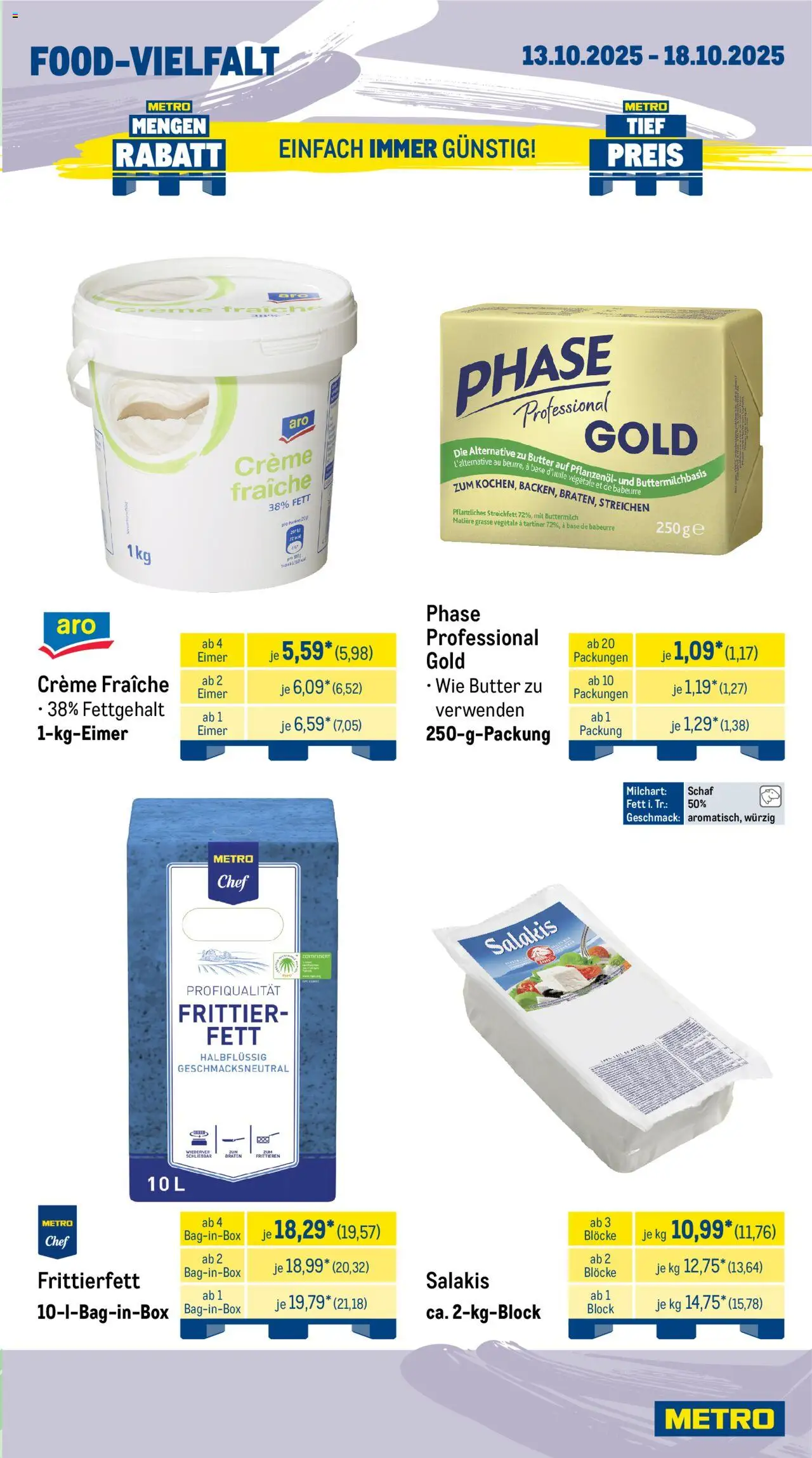 Metro Wochen-Angebote Gastro – gültig ab 13.10.2025 | Seite: 9 | Produkte: Buttermilch, Butter, Creme, Salakis