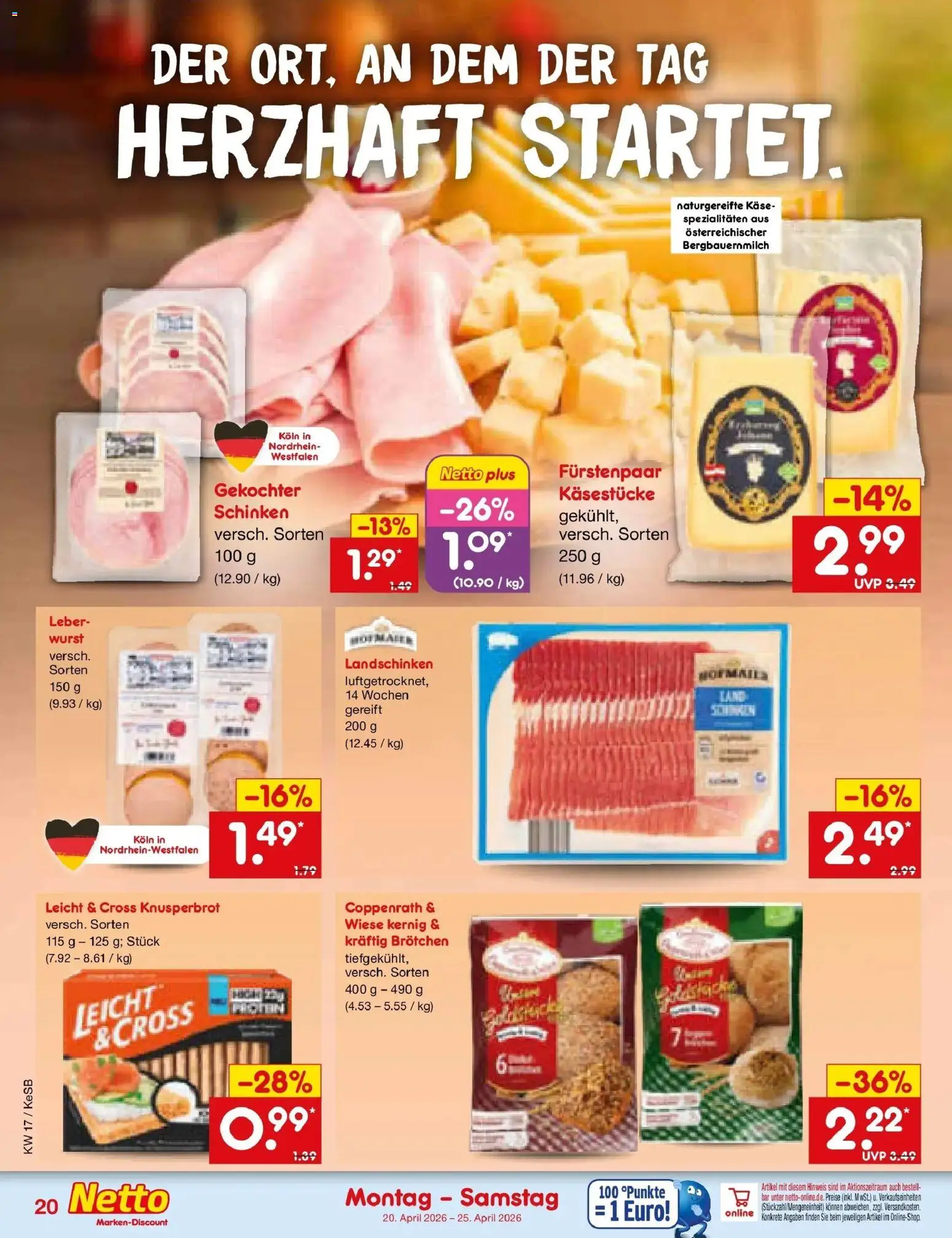 Netto Marken-Discount Prospekt Bonn	 – gültig ab 20.04.2026 | Seite: 21 | Produkte: Käse, Wurst, Schinken