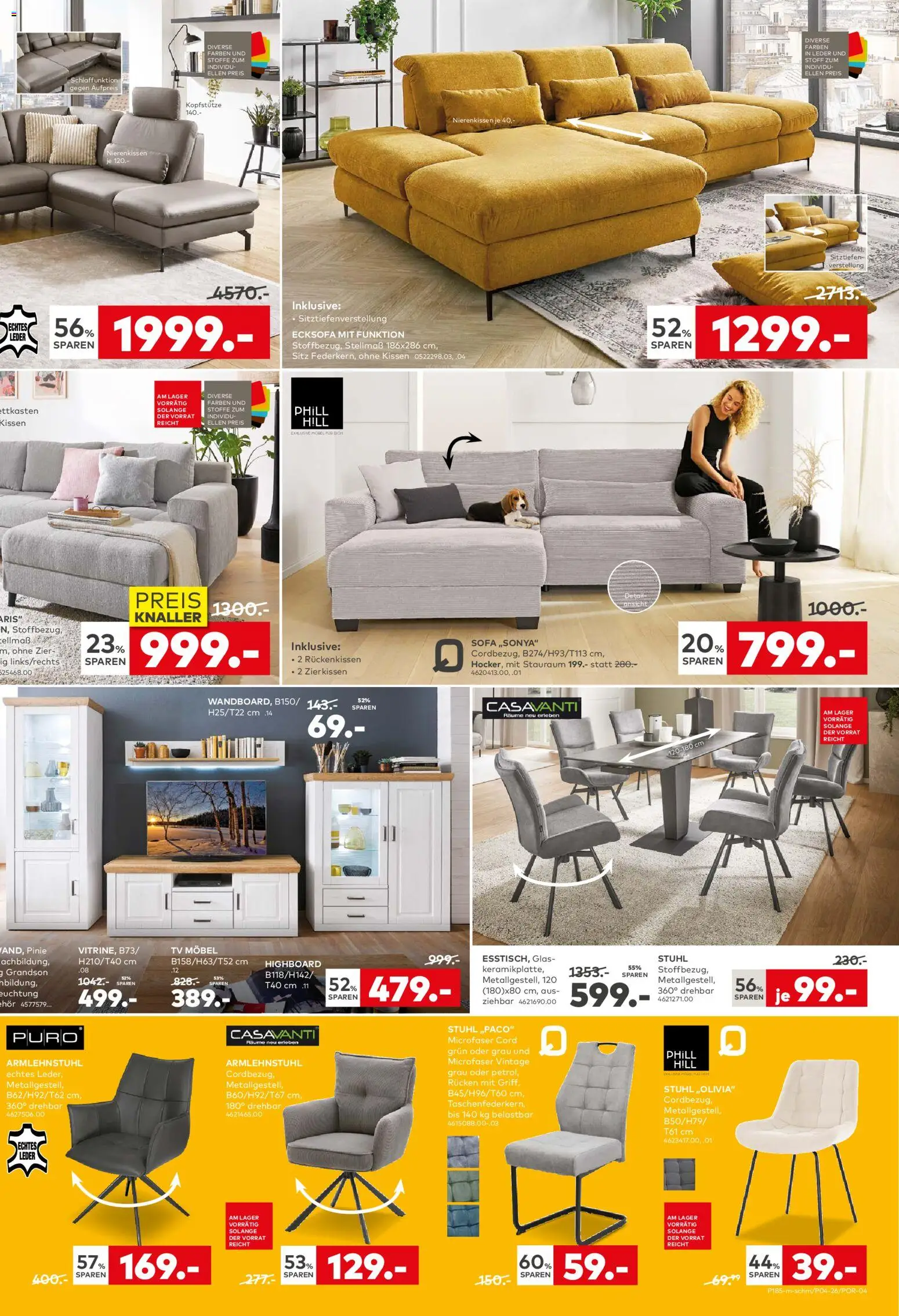 Porta! Bis zu 70% auf Möbel sparen beim WSV - Berlin – gültig ab 18.01.2026 | Seite: 3 | Produkte: Kissen, Sofa, Stuhl, TV