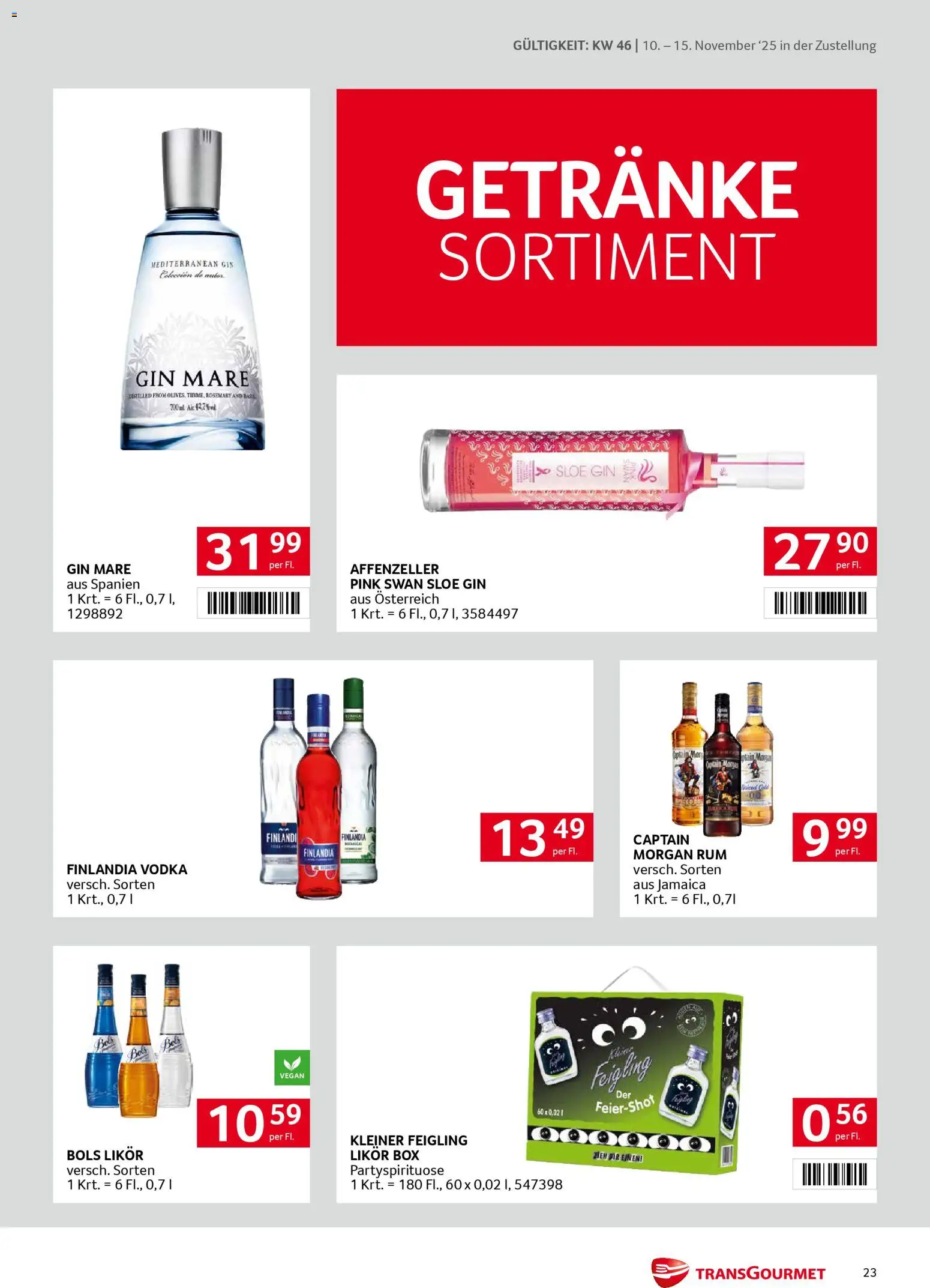 Transgourmet Zustellaktion gültig ab 10.11.2025 | Seite: 23 | Produkte: Gin, Box